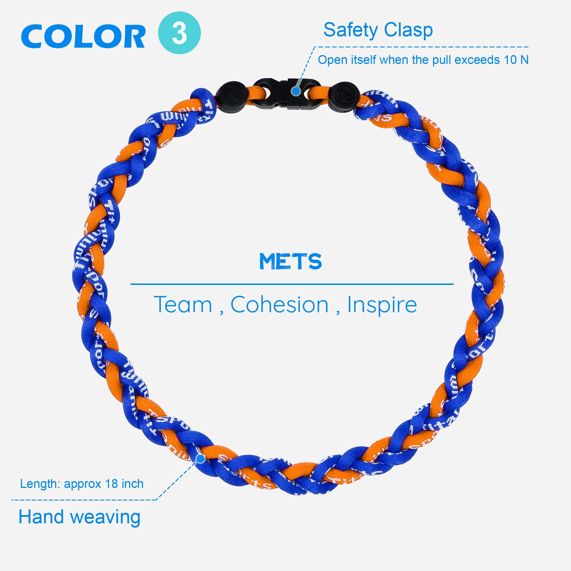SUPBOMM 3 pcs Baseball Rope Necklaces, League Team Colors Braided Necklace, Baseball Team Gifts, Mets