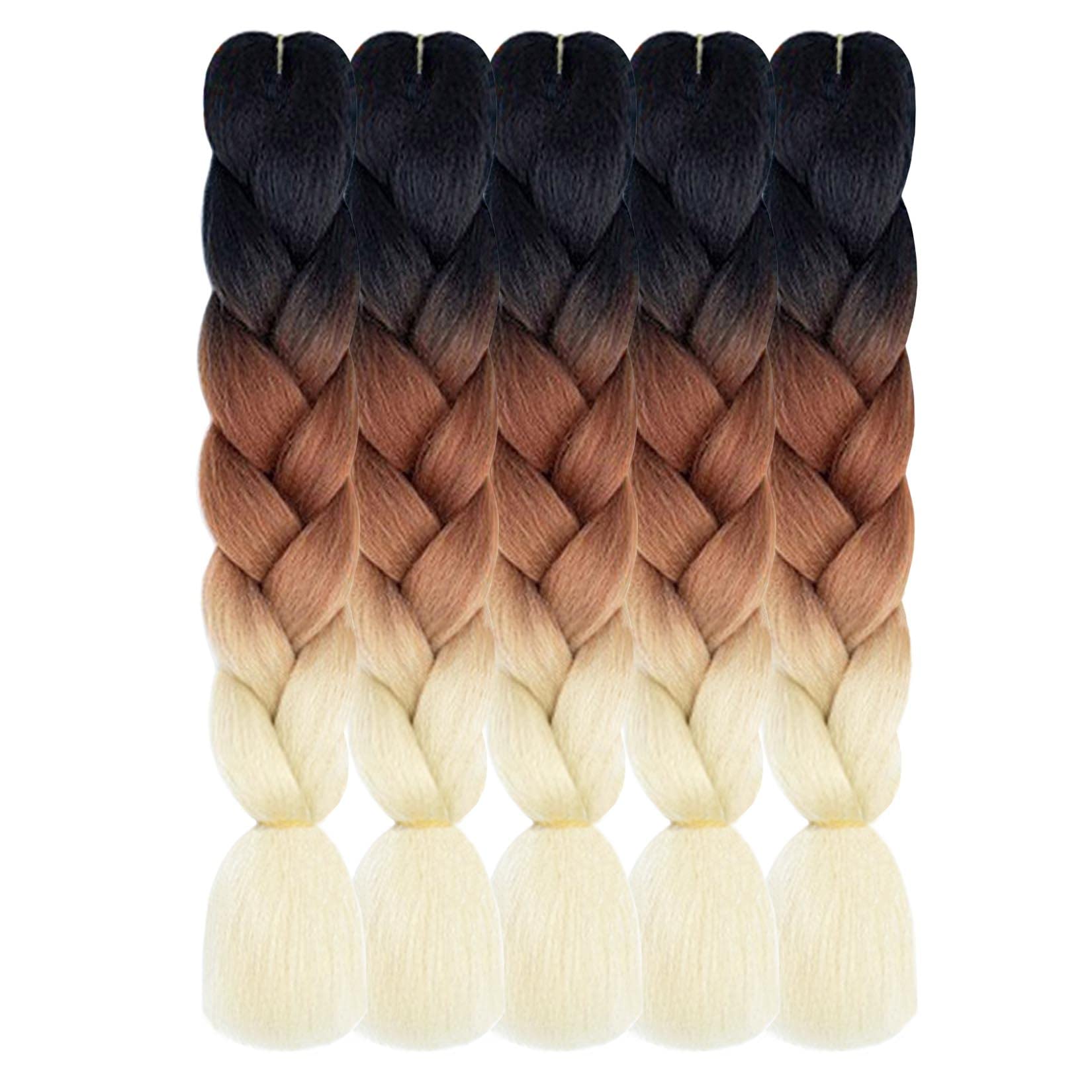 AIDUSA Ombre Braiding Hair Blonde Jumbo Braiding Hair Extensions 5pcs Synthetic Braiding Hair 24 Inch Ombre Brown Braiding Hair