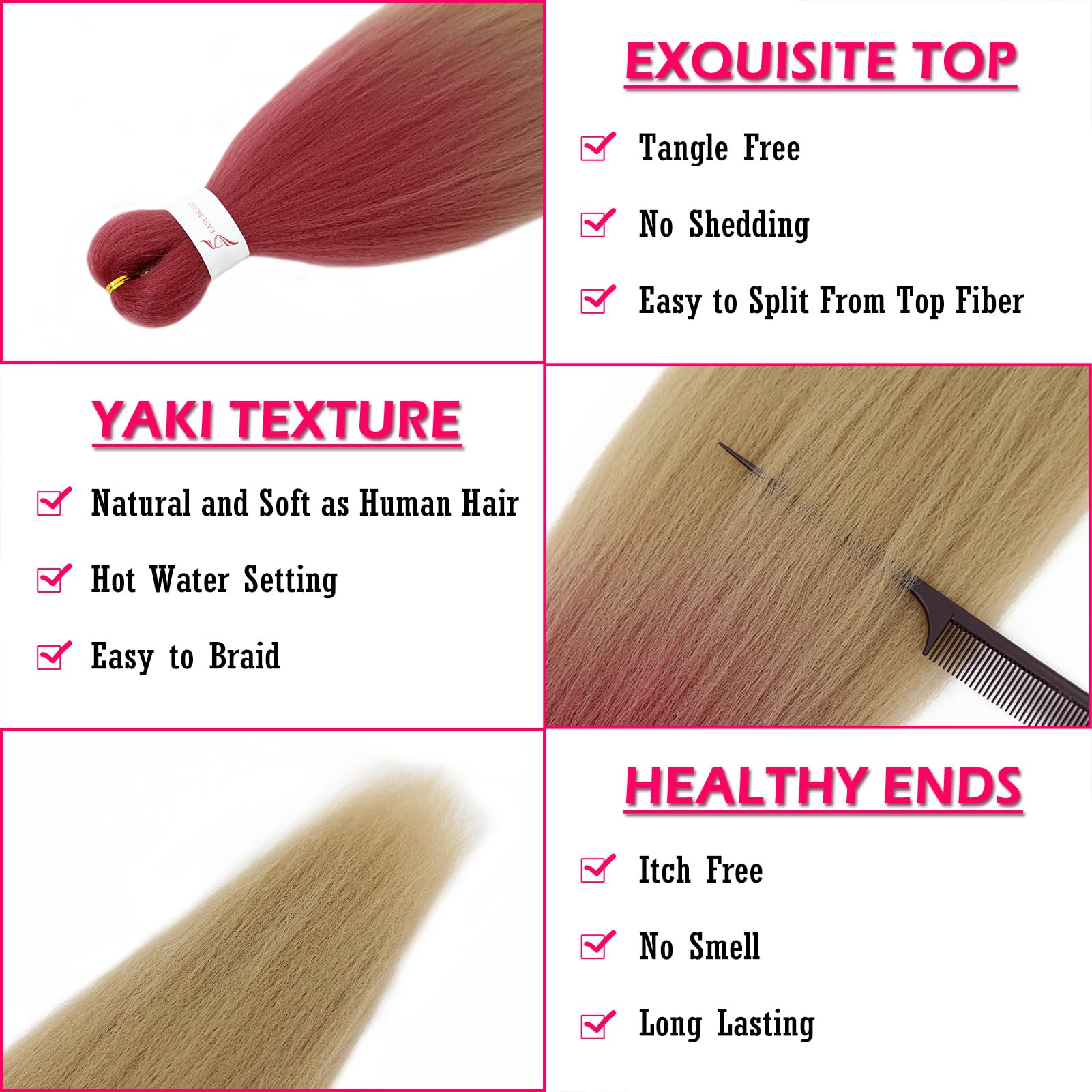 Dorsanee Rose Red/Light Brown Braiding Hair Pre Stretched 24 Inch 3 Packs Braiding Hair Extensions For Box Braids Twists Locs Ha