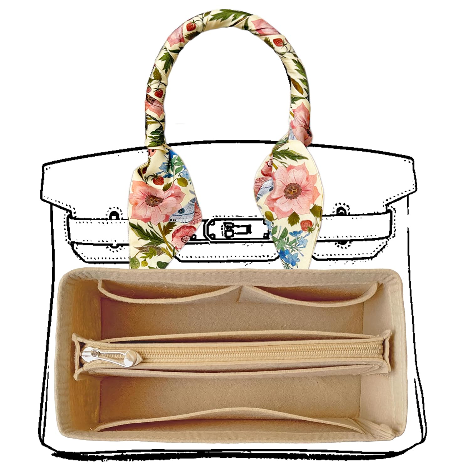 KOPPAL Purse Organizer Insert Fits 25 30 35cm Luxury Tote Bag Felt Zipper