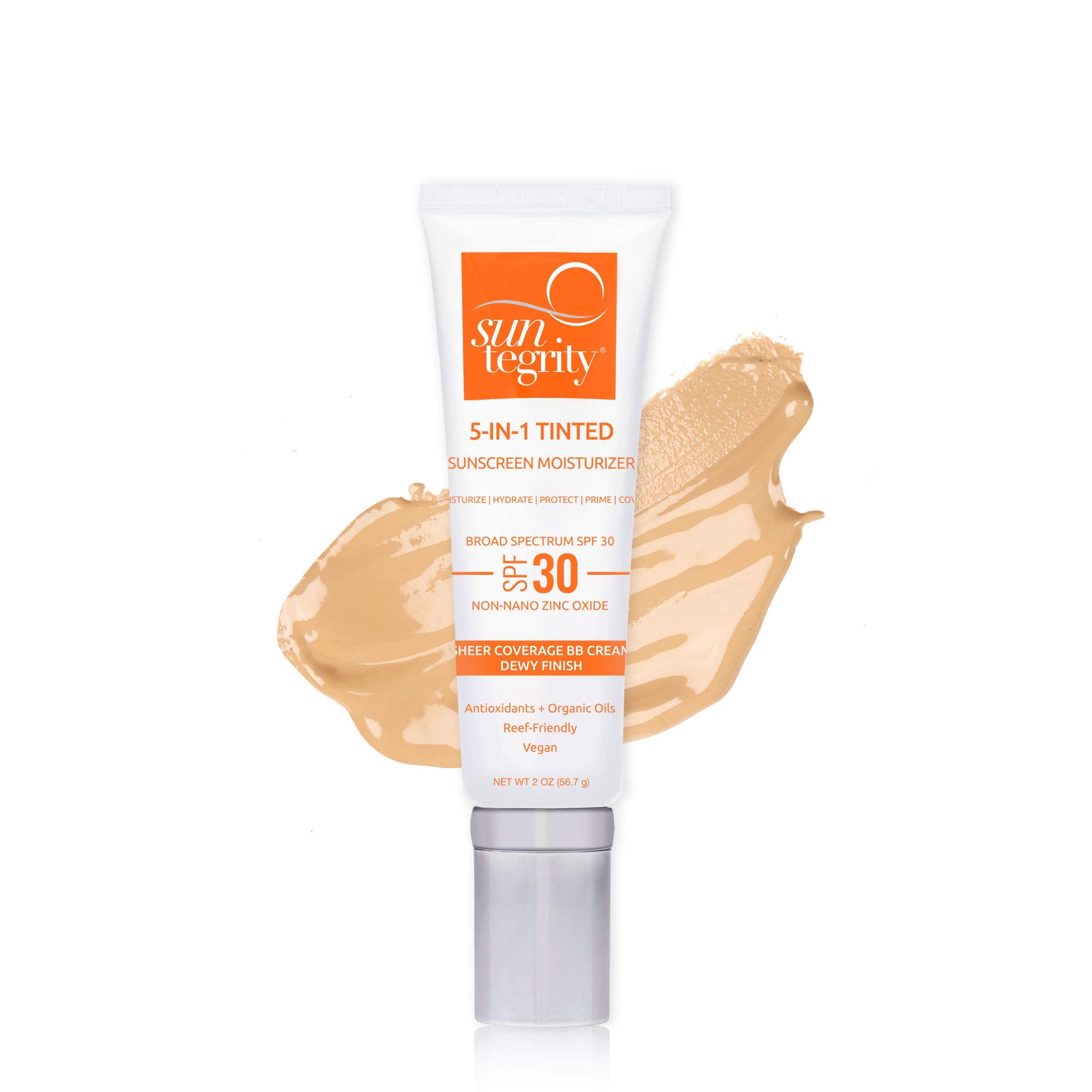 Suntegrity Tinted 5 in 1 Mineral Sunscreen for Face (SPF 30-2 oz) - Golden Light | BB Cream Moisturizer with Physical UVA/UVB Br