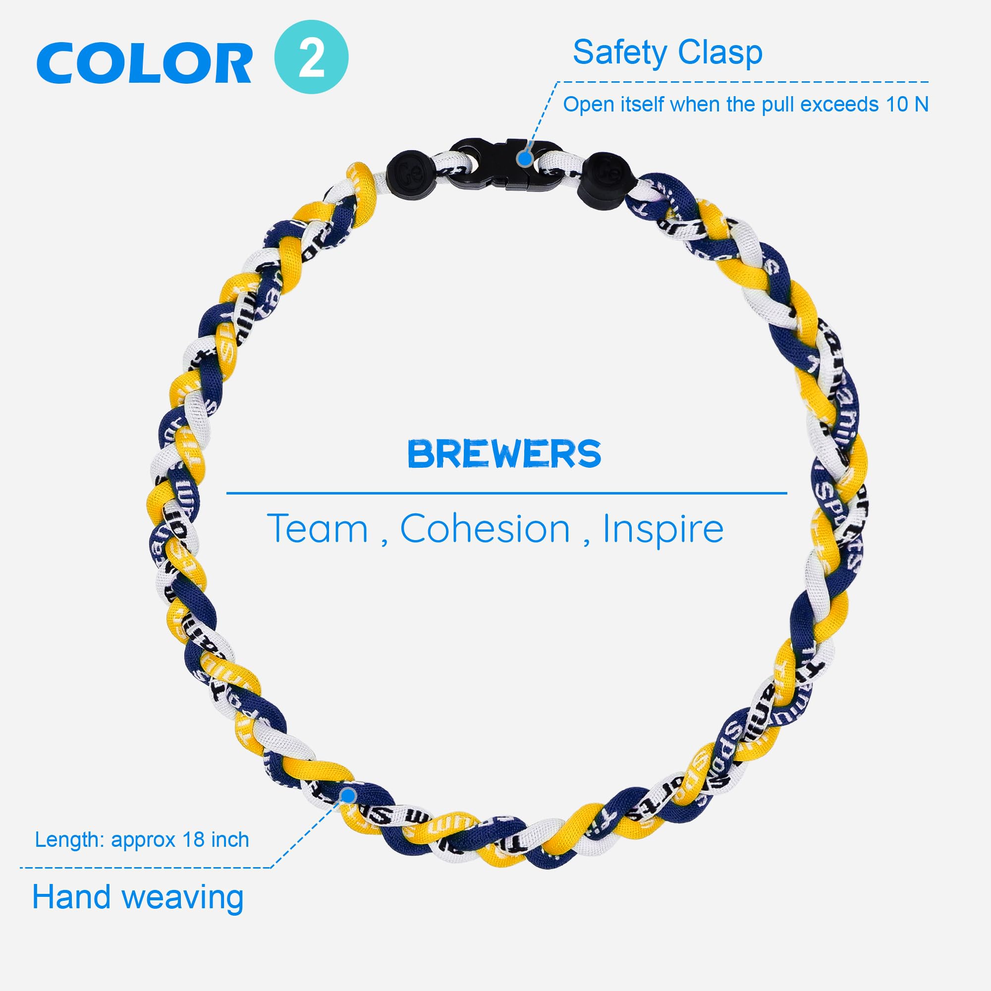 SUPBOMM 3 pcs Baseball Rope Necklaces, League Team Colors Braided Necklace, Baseball Team Gifts, MILBrewers