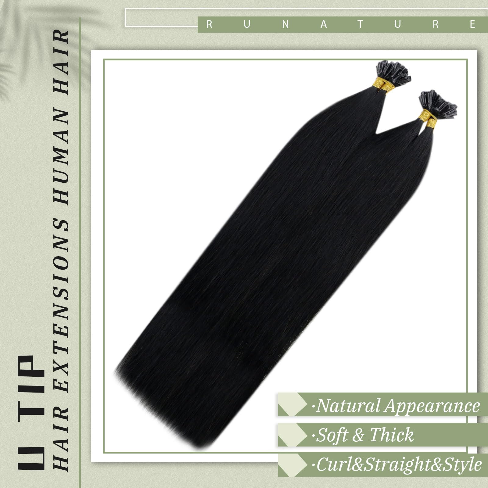 Runature 24 Inch U Tip Hair Extensions Human Hair Black For Long Hair Extensions Pre Bonded Keratin Fusion Hair Extensions U Tip