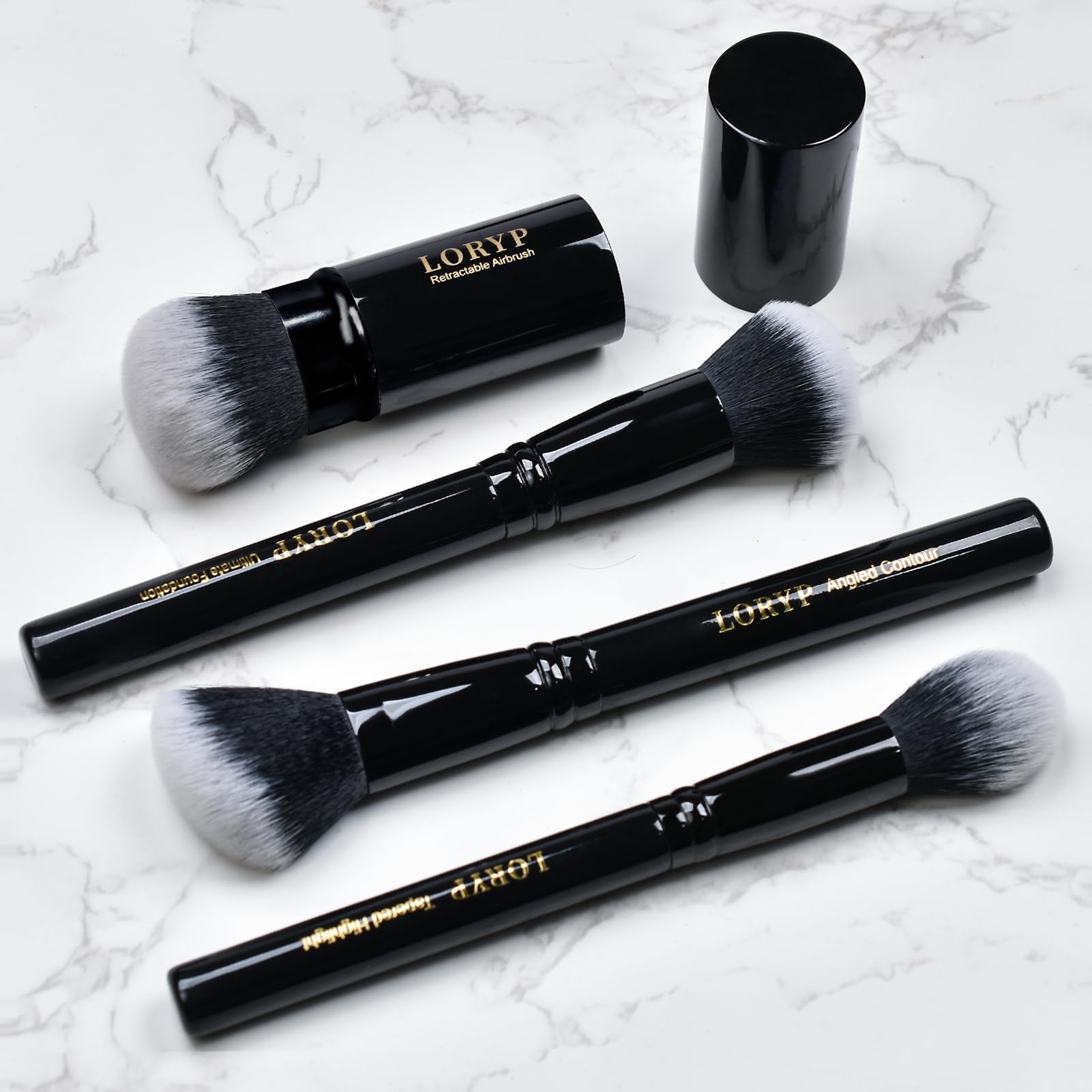 Loryp 4 Pcs Full Face Professional Makeup Brushes Set With Retractable Kabuki Airbrush For Powder,Liquid,Cream,Angled Blush Brus