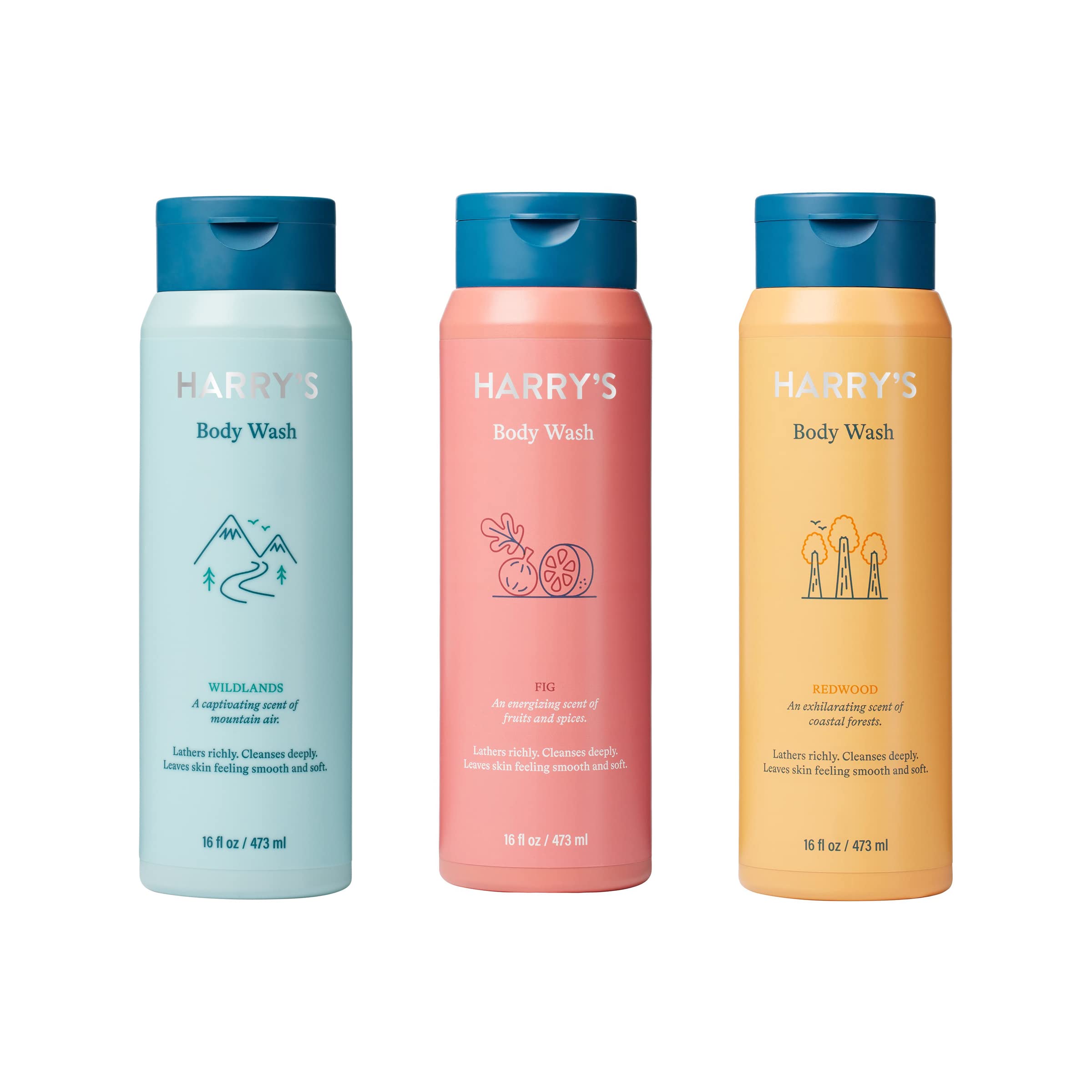 Harry'S Men'S Body Wash Shower Gel, Variety - Fig, Wildlands, Redwood (Pack Of 3)