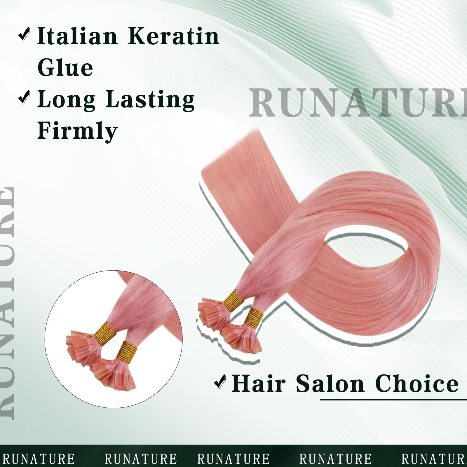 RUNATURE 20 Inch U Tip Hair Extensions Real Human Hair Pink U Tip Human Hair Extensions 25g 25s Remy K Tip Hair Extensions Real