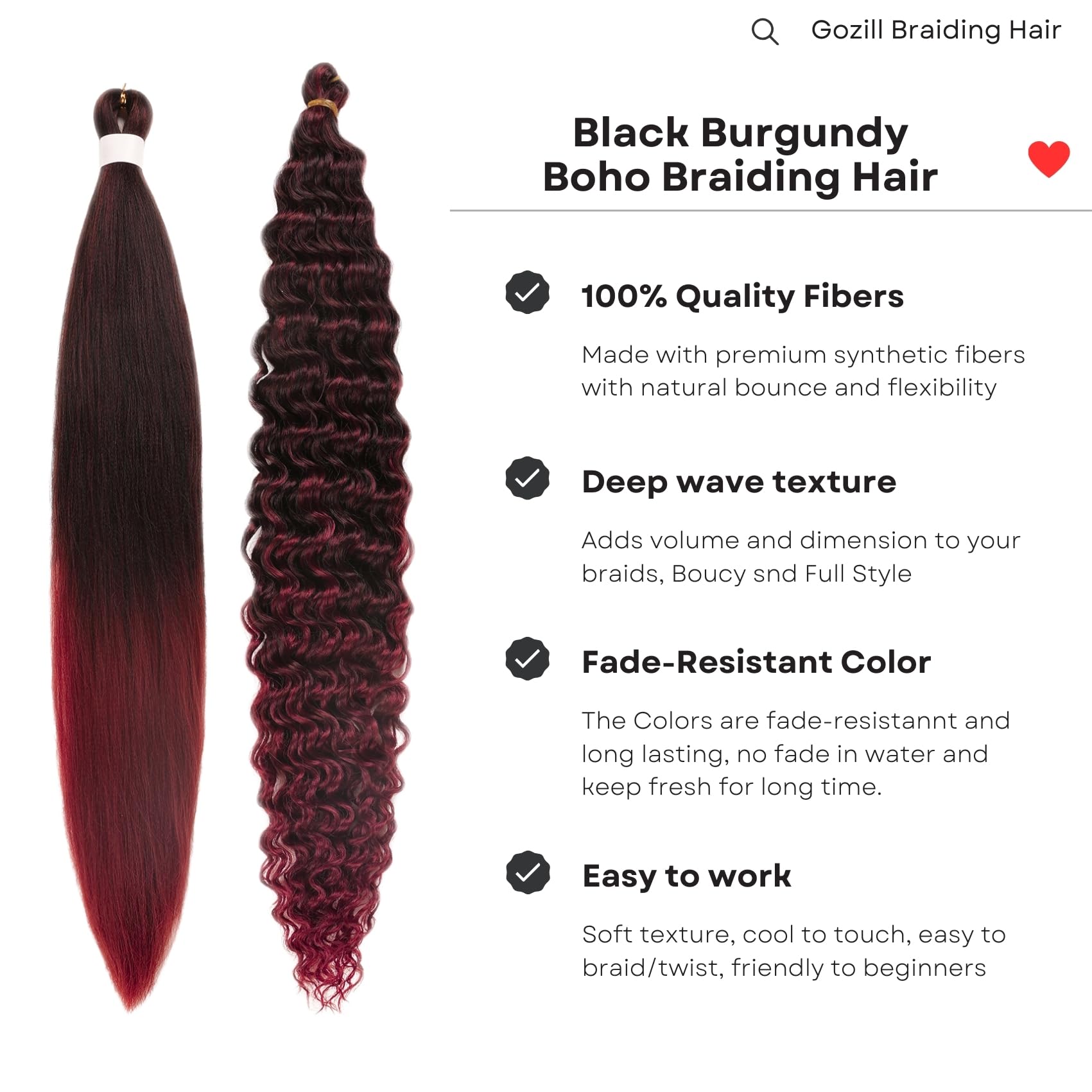 Black to Burgundy Boho Braiding Hair Synthetic 1B/900# Deep Wave Boho Braids Hair for Braiding Bohemian Knotless Braiding Hair P