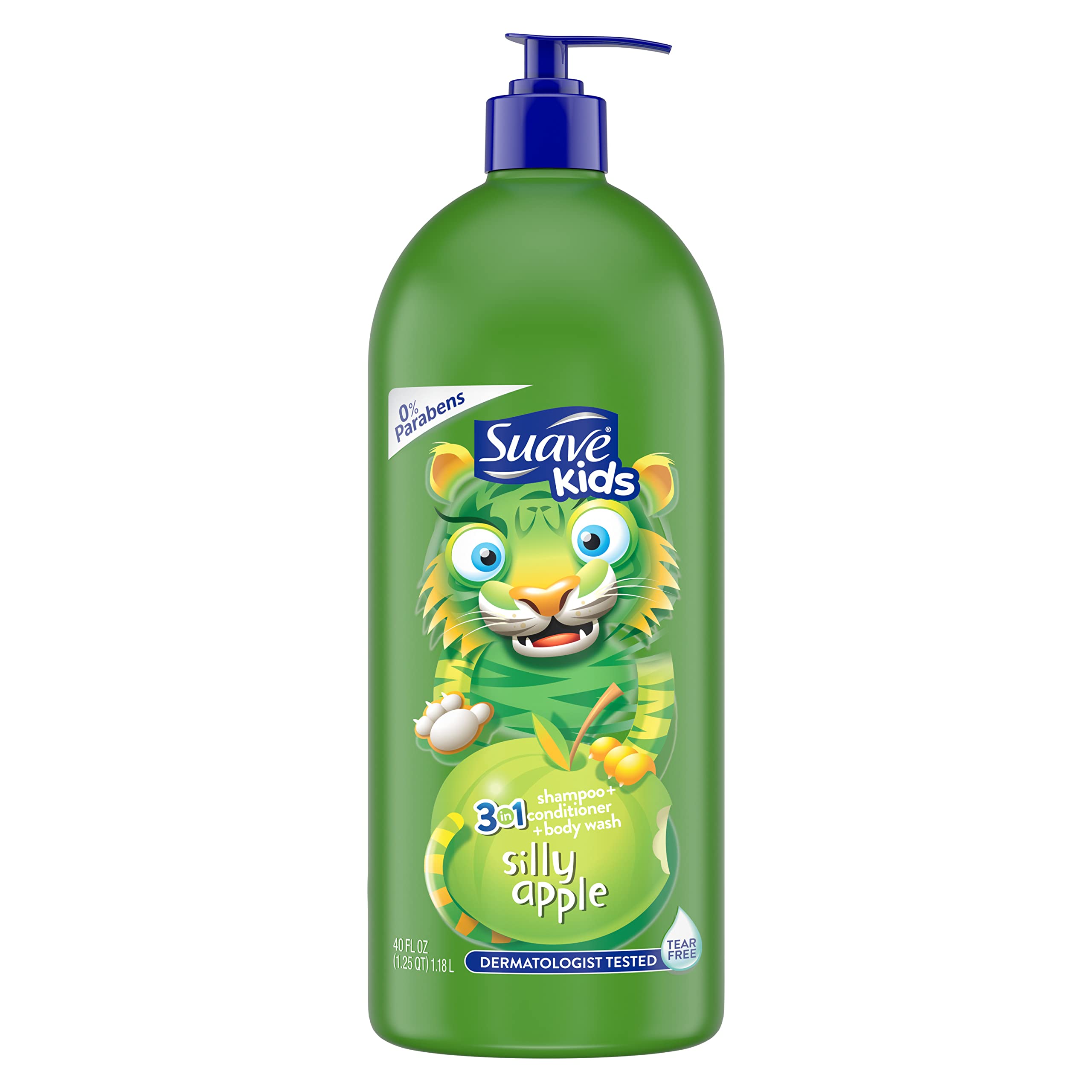 Suave Kids 3-In-1 Shampoo, Conditioner, Body Wash For Tear-Free Bath Time, Silly Apple, Dermatologist-Tested Kids Shampoo 3-In-1