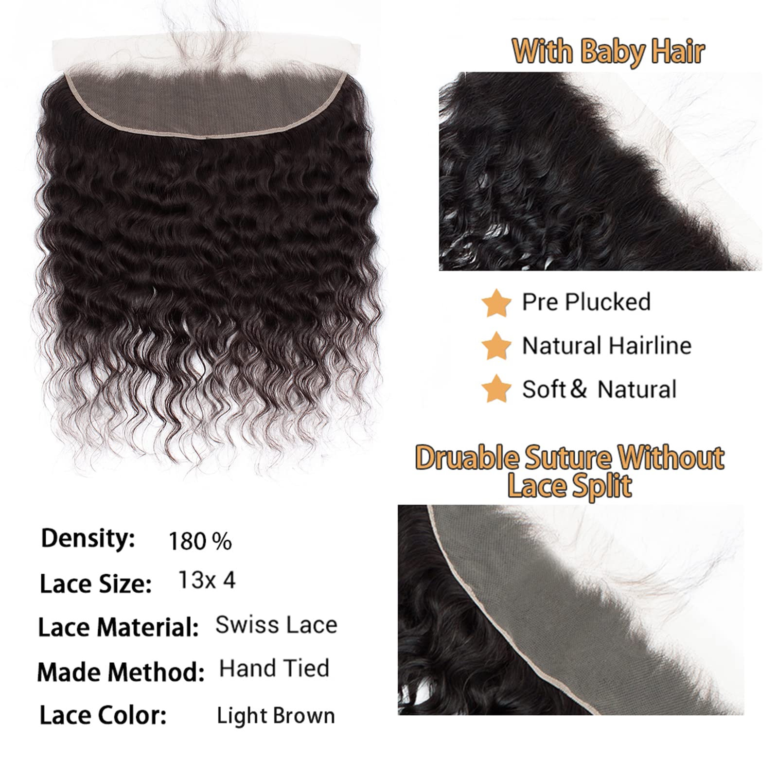 Loose Wave Ear To Ear 13X4 Hd Lace Frontal Closure 100% Unprocessed Brazilian Virgin Human Hair Lace Frontal Closure 180% Densit