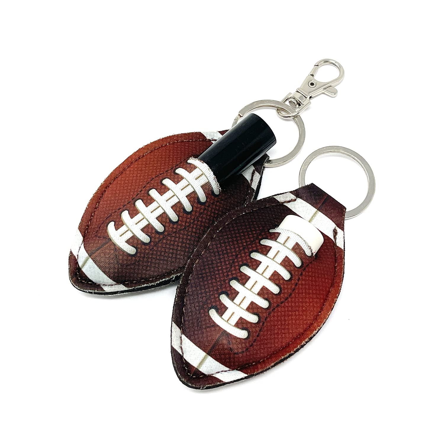allydrew 10 Pack Chapstick Holder Keychain, Keyring for Lip Balm Lip Gloss Lipstick with 10 Pieces Metal Keyring Clasps, Footbal