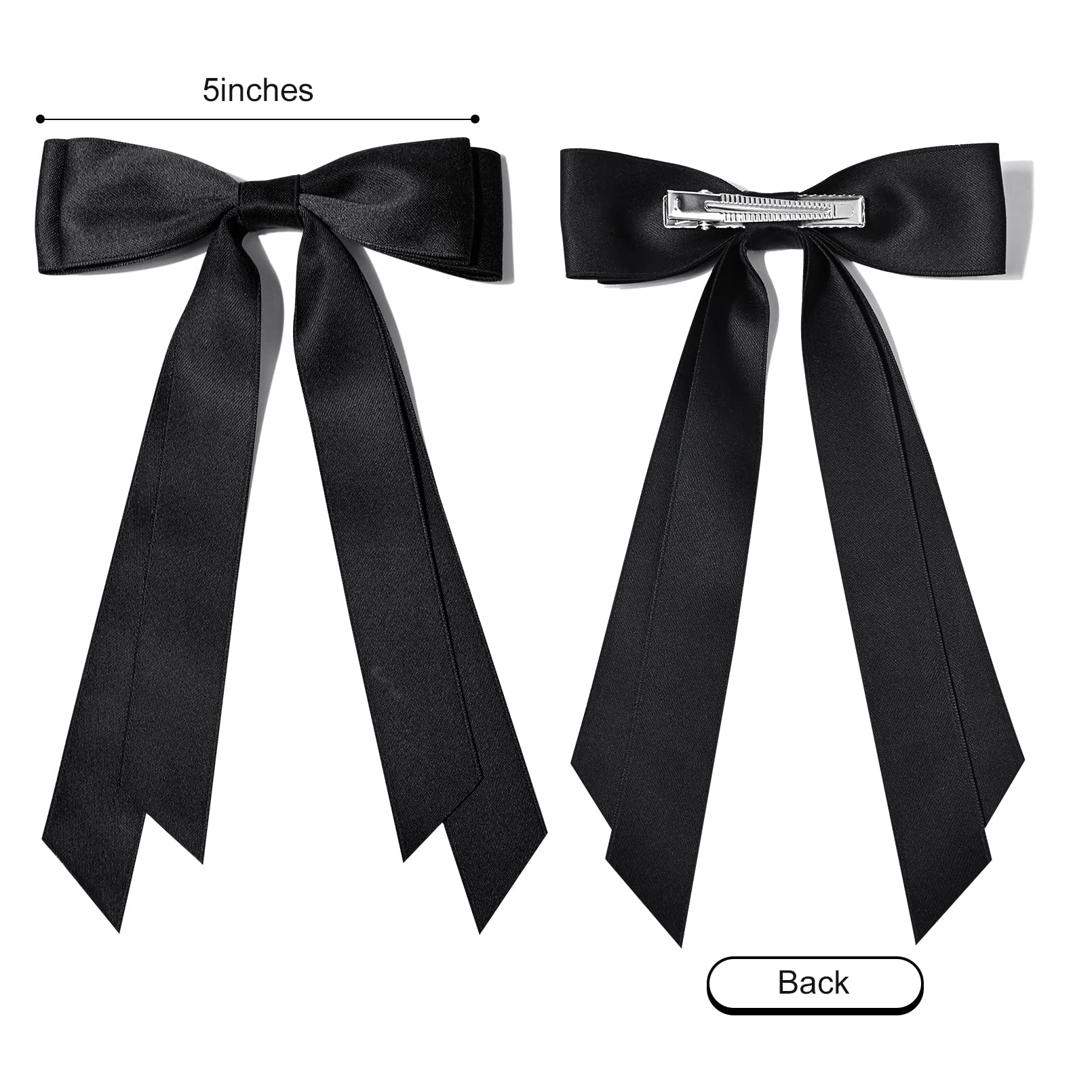2Pcs Silky Satin Hair Bows Hair Clip Black Red Hair Ribbon Ponytail Holder Accessories Slides Metal Clips Hair Bow For Women Gir