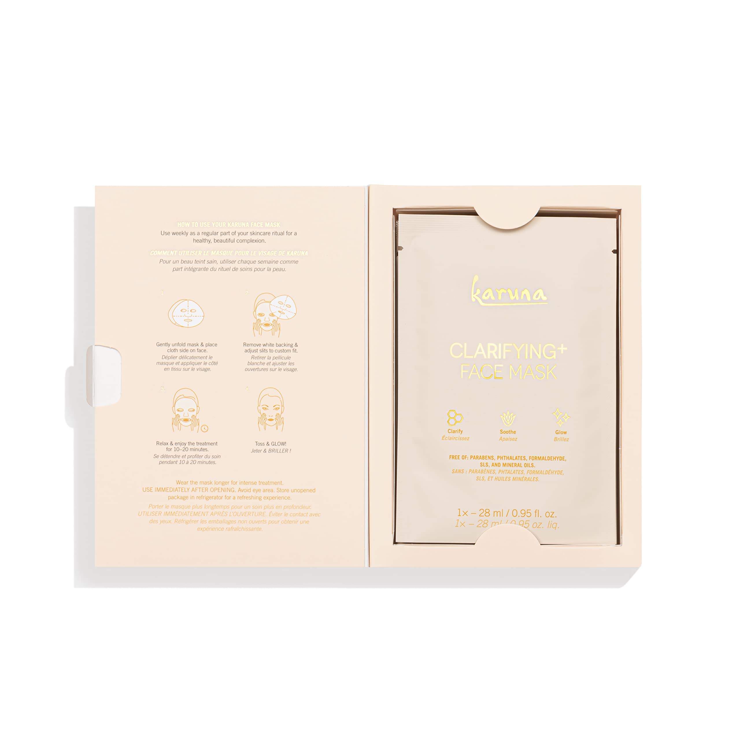 Karuna Skin - Clarifying+ Sheet Masks For Clear Skin, Moisturizing & Hydrating Face Masks Skincare, Sheet Mask With Honey, Salic