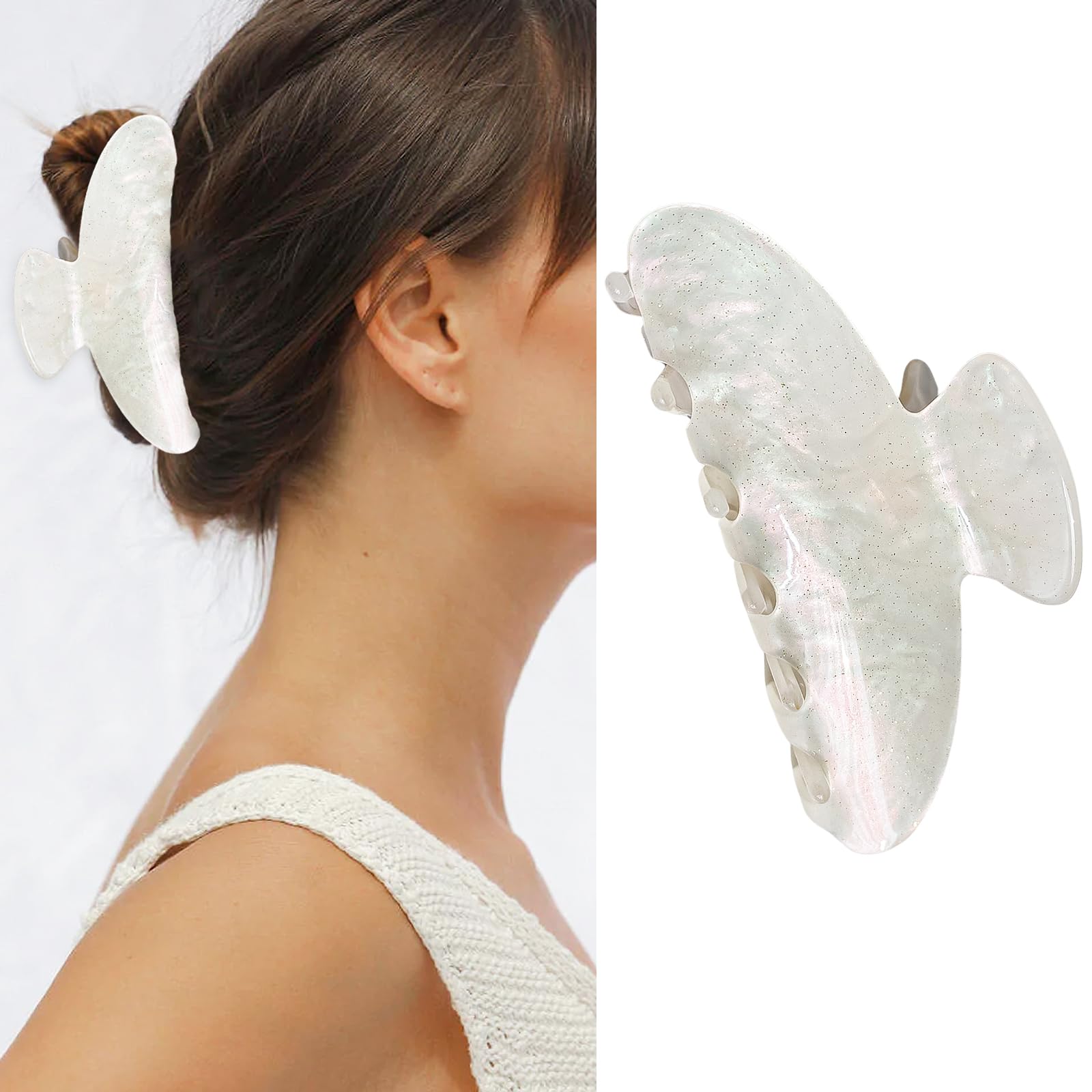 Medium French White Hair Claw for Women - Styling Banana Clips for Thin Hair, Exquisite Barrettes and Hair Decorations (1Pcs)