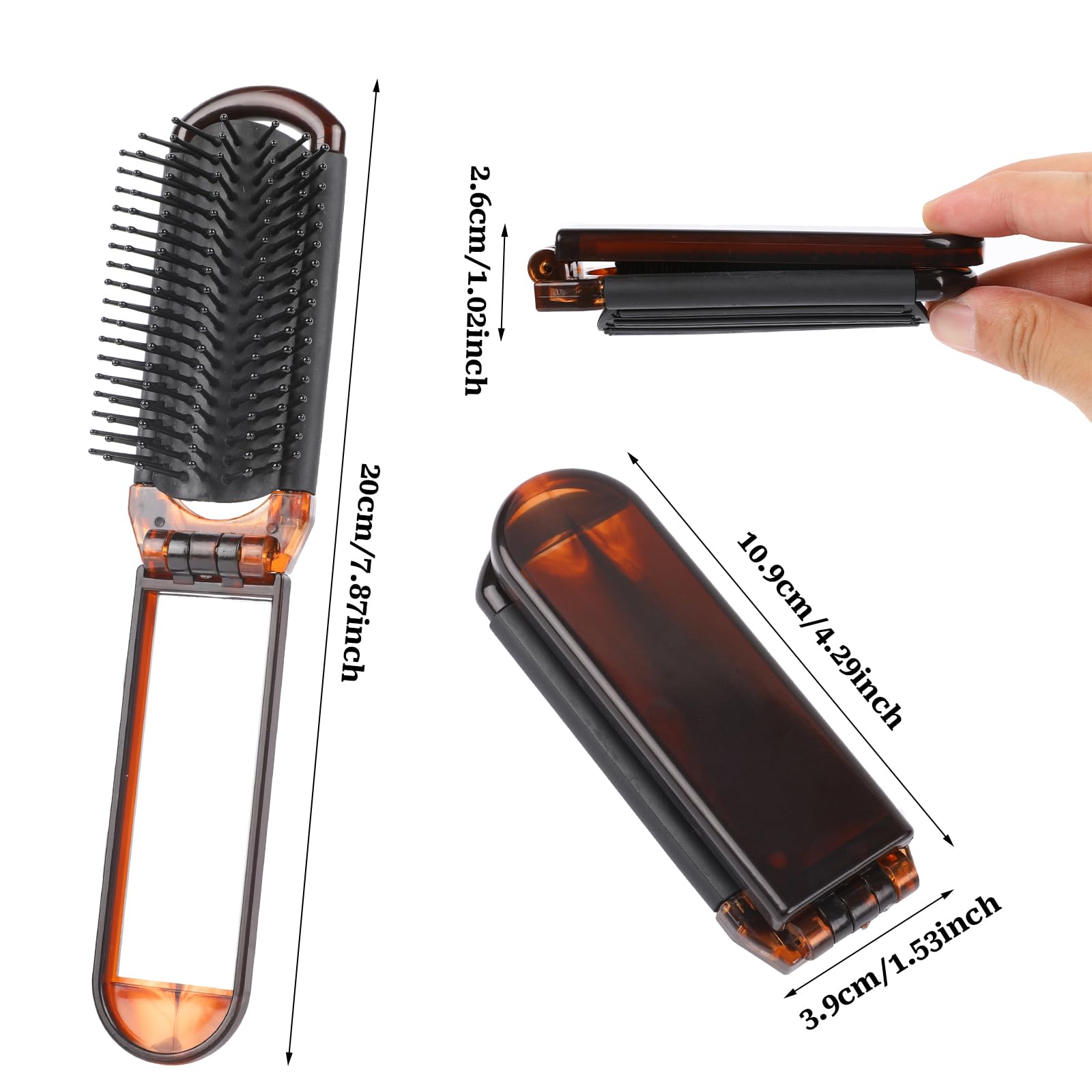 Mozeat Lens Folding Hair Brush With Mirror, Compact Travel Brush, Portable Hair Comb, Mini Hair Brush, Travel Comb For Gym, Trip