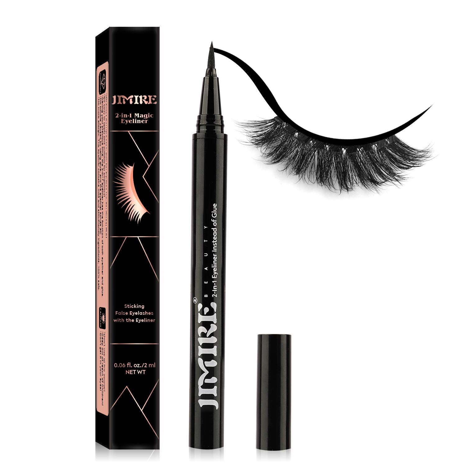 Jimire 2-In-1 Eyeliner Instead Of Glue, Magic Eyeliner | Extra Strong Hold For False Eyelashes | No Magnet & No Glue Needed | On