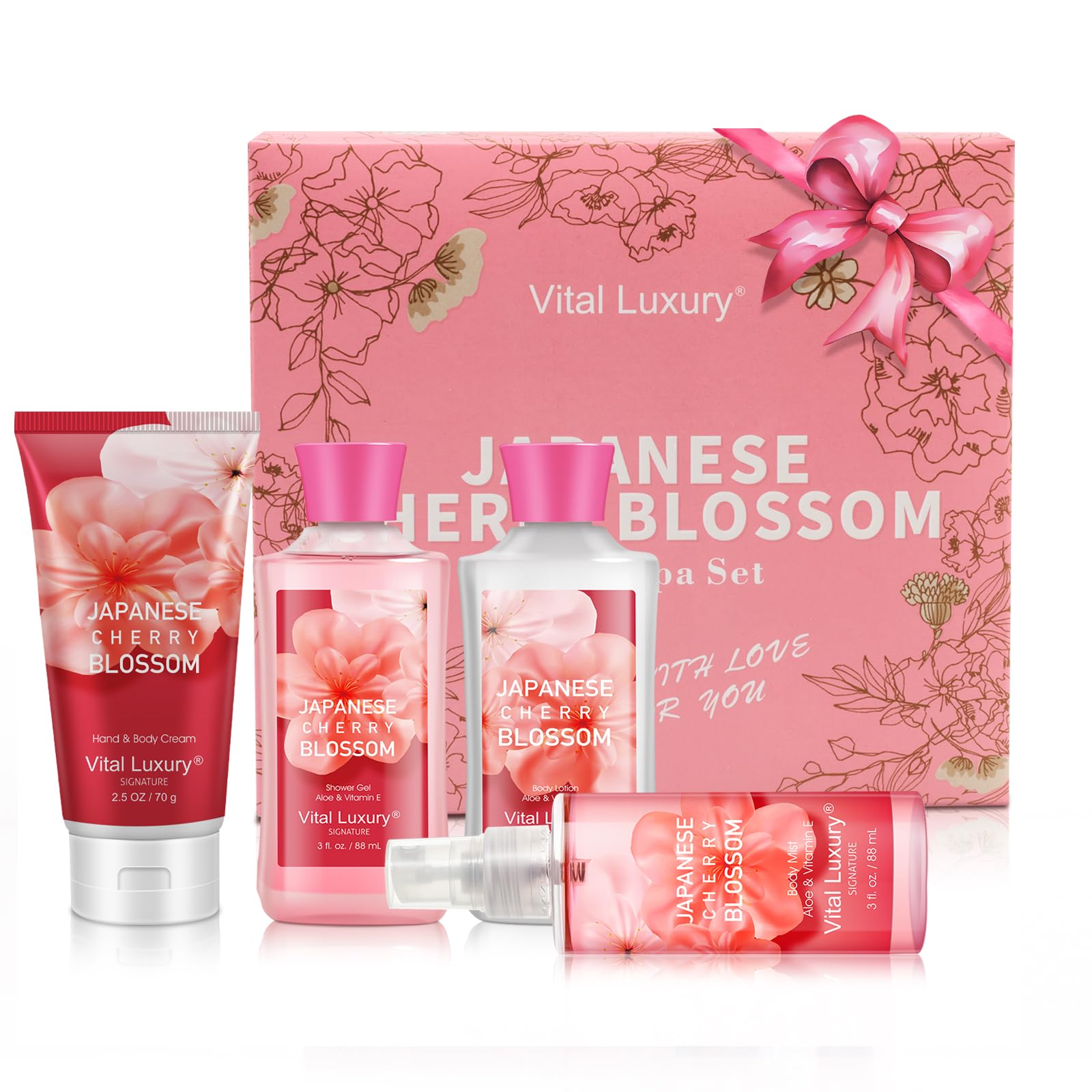 Bath And Body Care Gift Set For Women And Girls, Personal Self-Body Care Travel Set, Japanese Cherry Blossom Spa Home Set With N