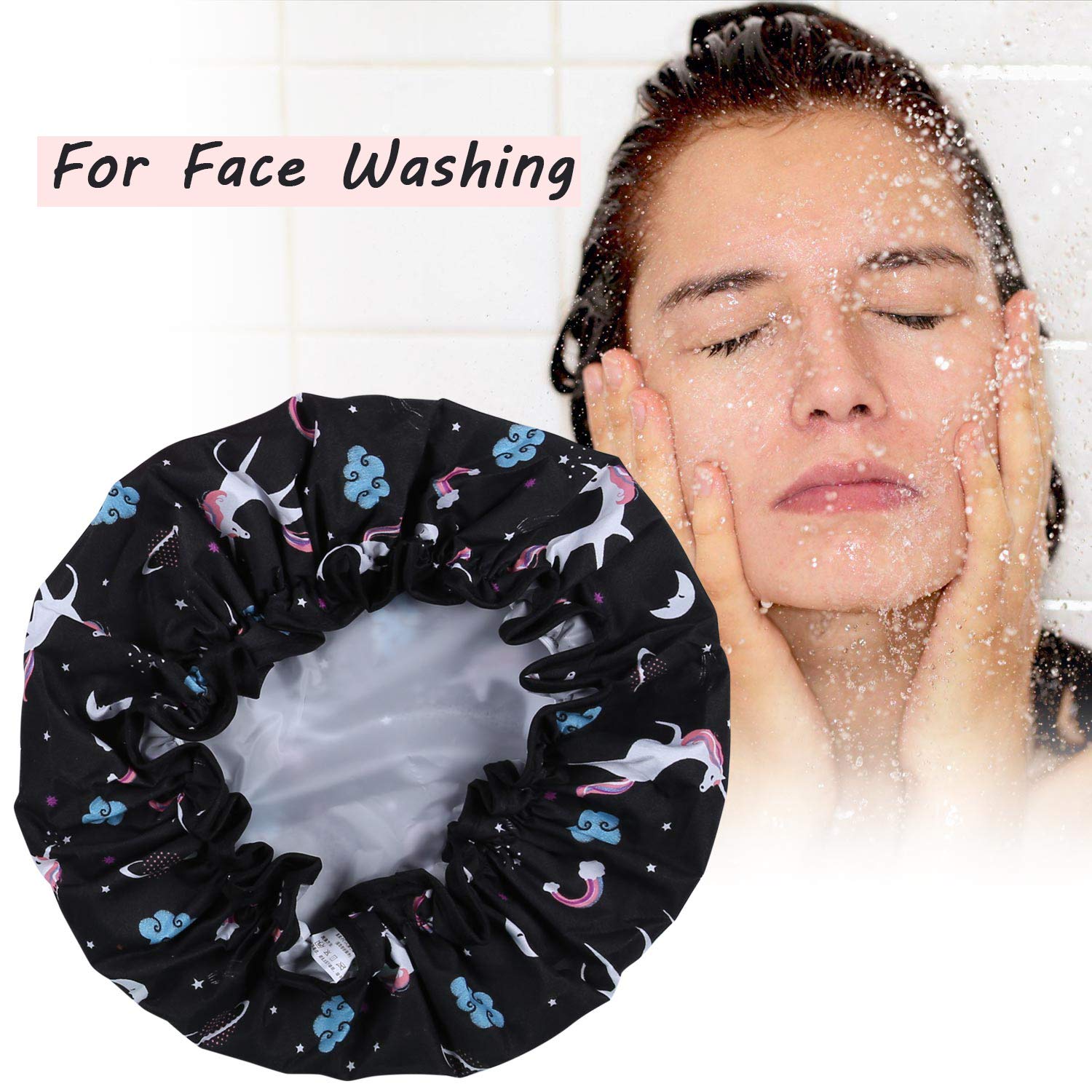Unicorn Shower Caps, Double Layers Bath Hat For Women To Cover Long And Thick Hair, Reusable Waterproof Bonnet 4 Pack