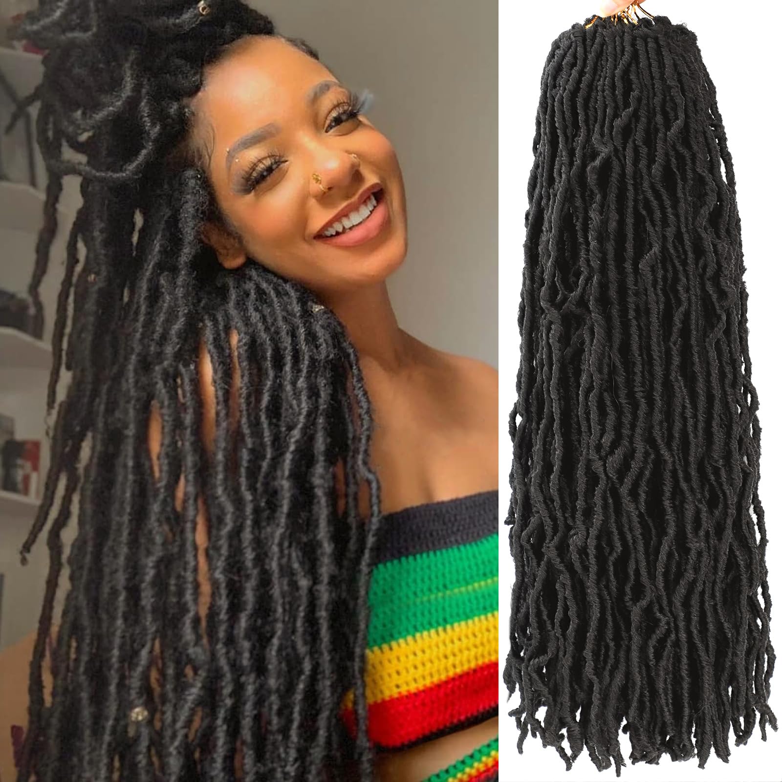 Faux Locs Crochet Hair Soft Locs 24 Inch 7 Packs Long Crochet Locs Natural Synthetic Pre looped Locs Extension For Butterfly Loc