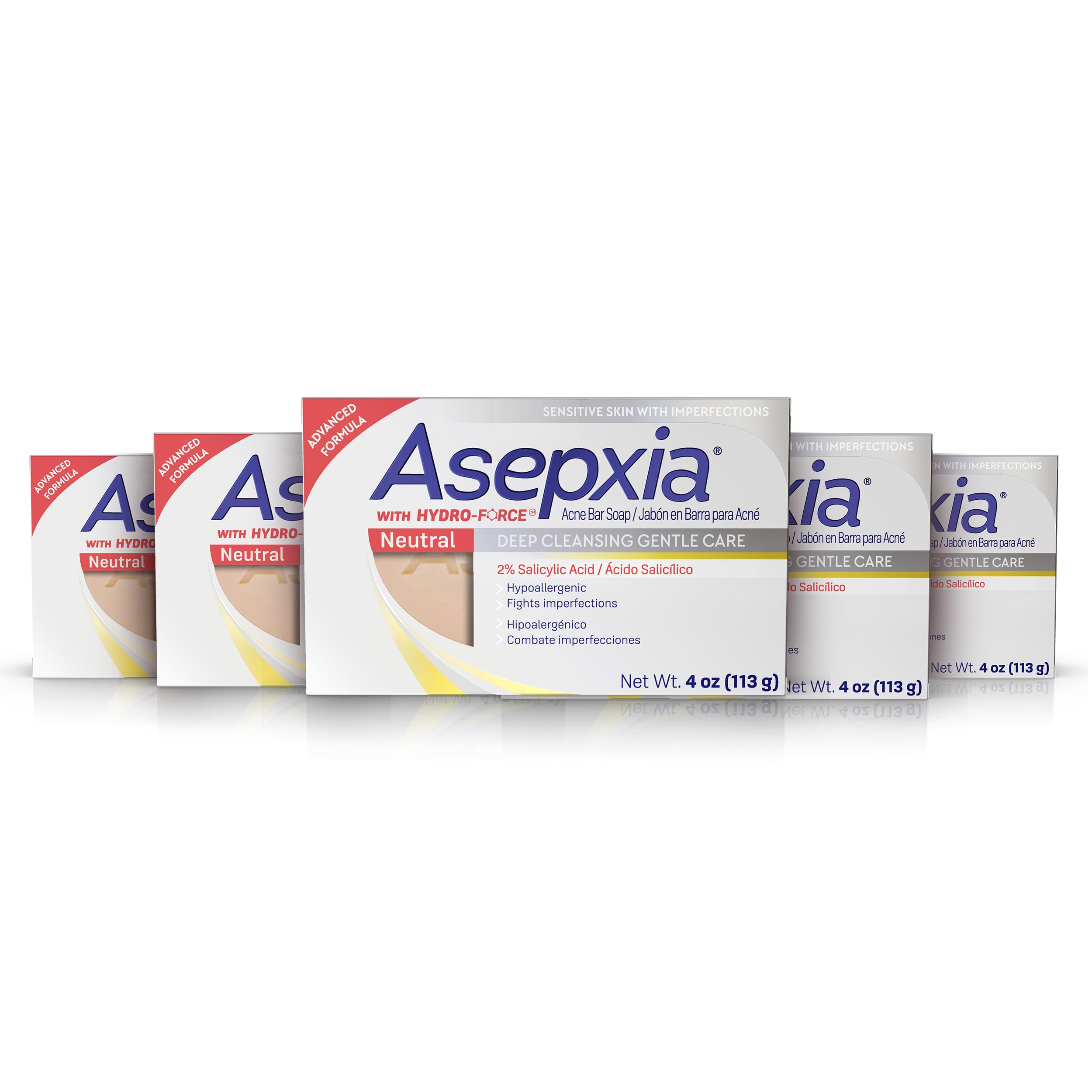 Asepxia Cleansing Bar Neutral Multipack: Acne Treatment, Prevents Pimples and Blackheads, Salicylic Acid Formula, Deep Cleansing