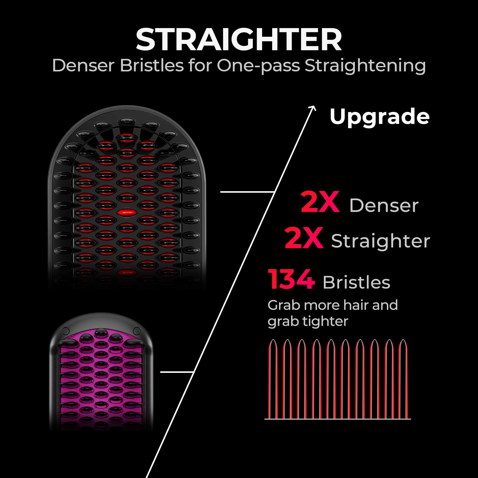 2023 Upgraded Hair Straightener Brush  Tymo Ionic Plus Straightening Brush With Dense Bristles, 16 Temps, Dual Voltage  Heat Bru