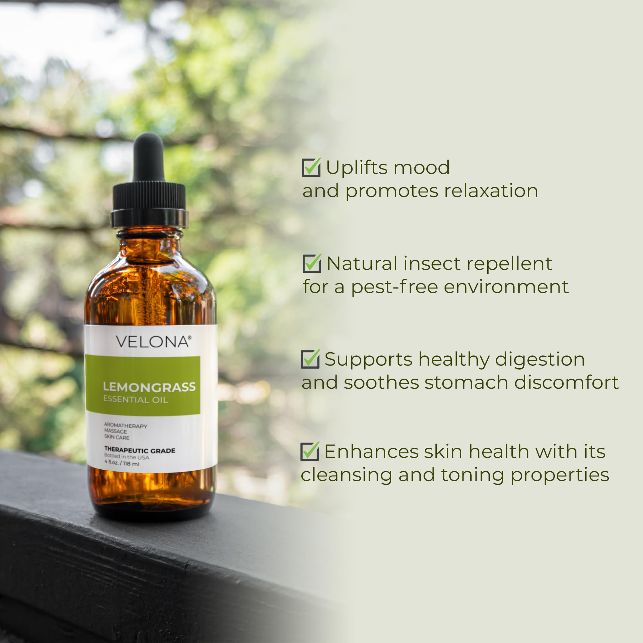 Lemongrass Essential Oil By Velona - 4 Oz | Therapeutic Grade 100% Pure And Natural | For Aromatherapy Diffuser, Massage, Skinca