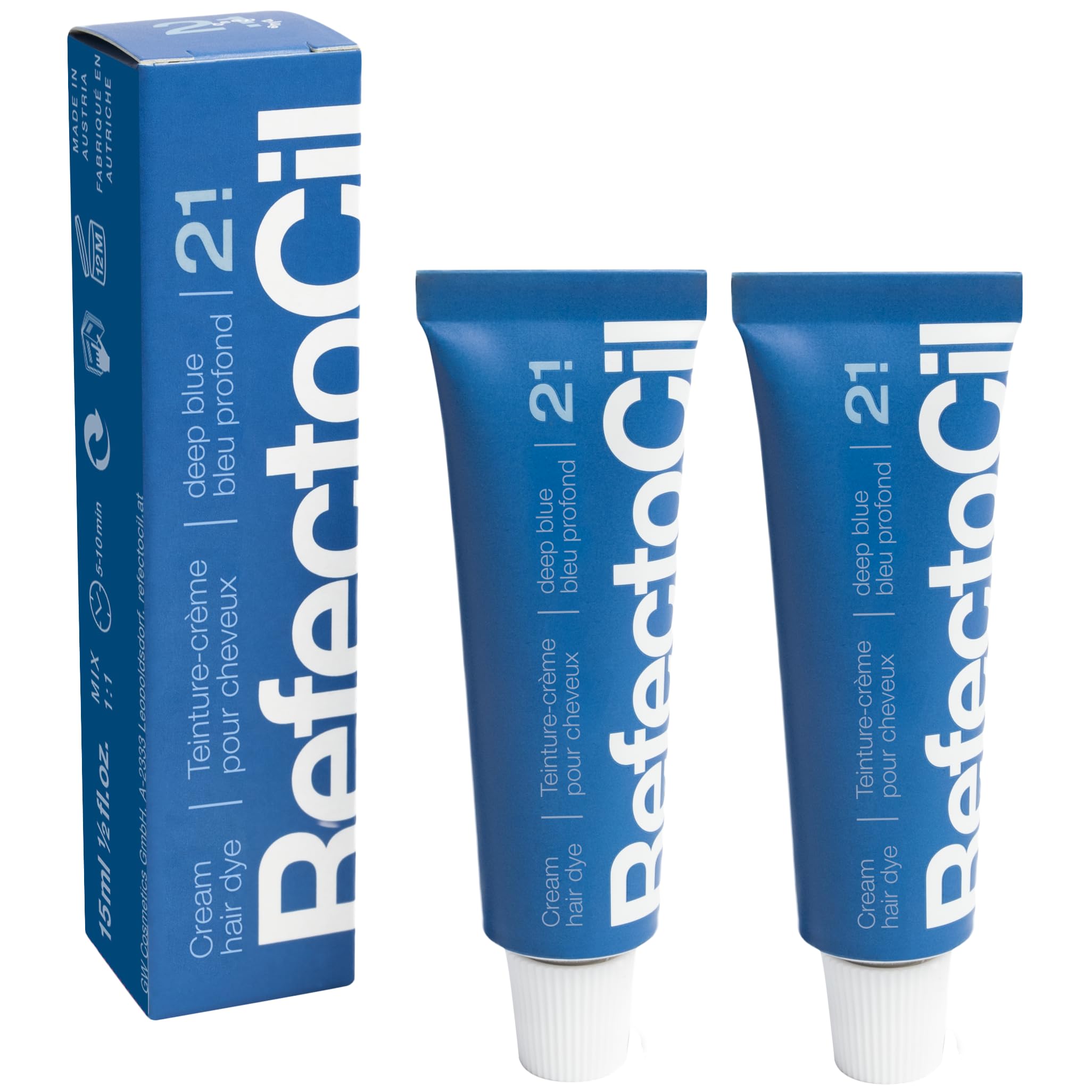 RefectoCil Cream Hair Dye 2-Pack - Professional Hair Tint for Long-Lasting Color - Deep Blue (#2.1)