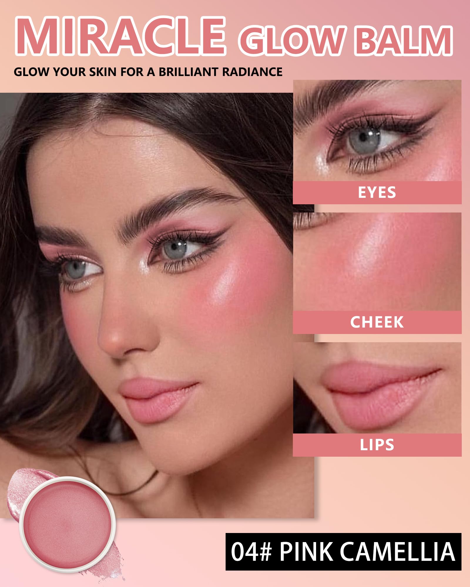 Miracle Glow Balm - Hydrating Tinted Cream Blush, Multi-Use Glow Face Balm Makeup For Cheek & Eye & Lip Tint, Creamy Lightweight