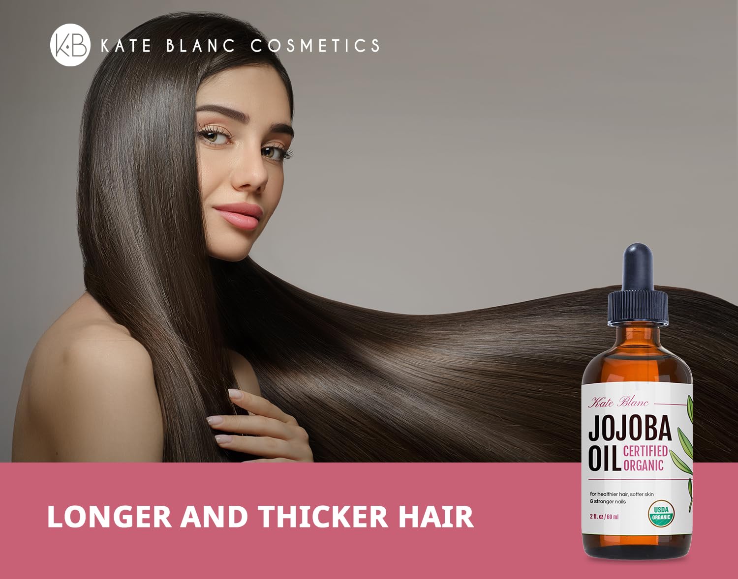 Kate Blanc Cosmetics Jojoba Oil For Hair Growth, Skin & Face (2Oz) Facial Oil For Gua Sha Massage. 100% Pure & Natural Hair Oil