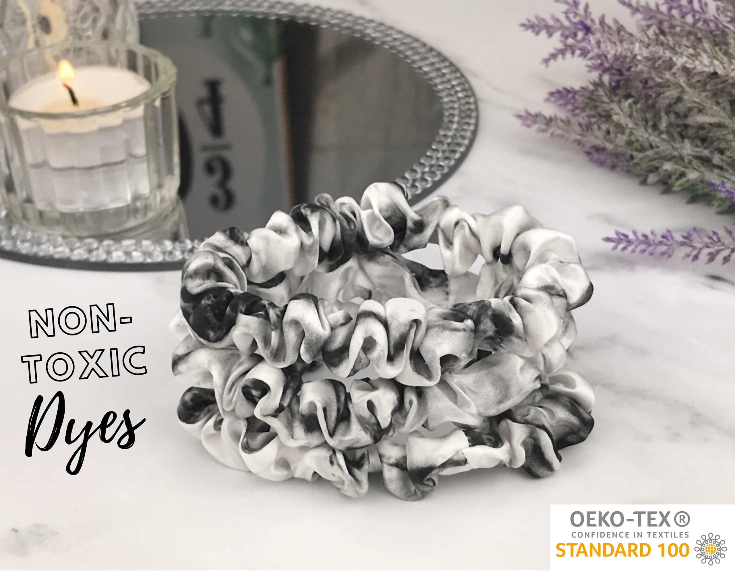 Celestial Silk Mulberry Silk Scrunchies For Hair (Small, White Marble)