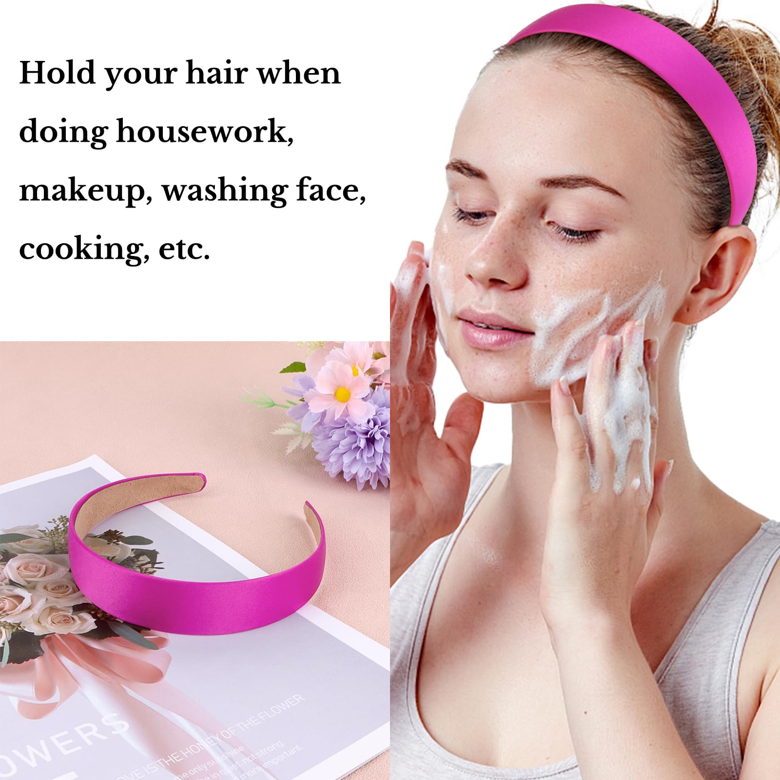 Wecoe 10pcs Satin Hairband, 1.3 Inch Wide Headbands for Women and Girls, Non Slip Fashion Hair Accessories, Diy Holiday Hair Acc