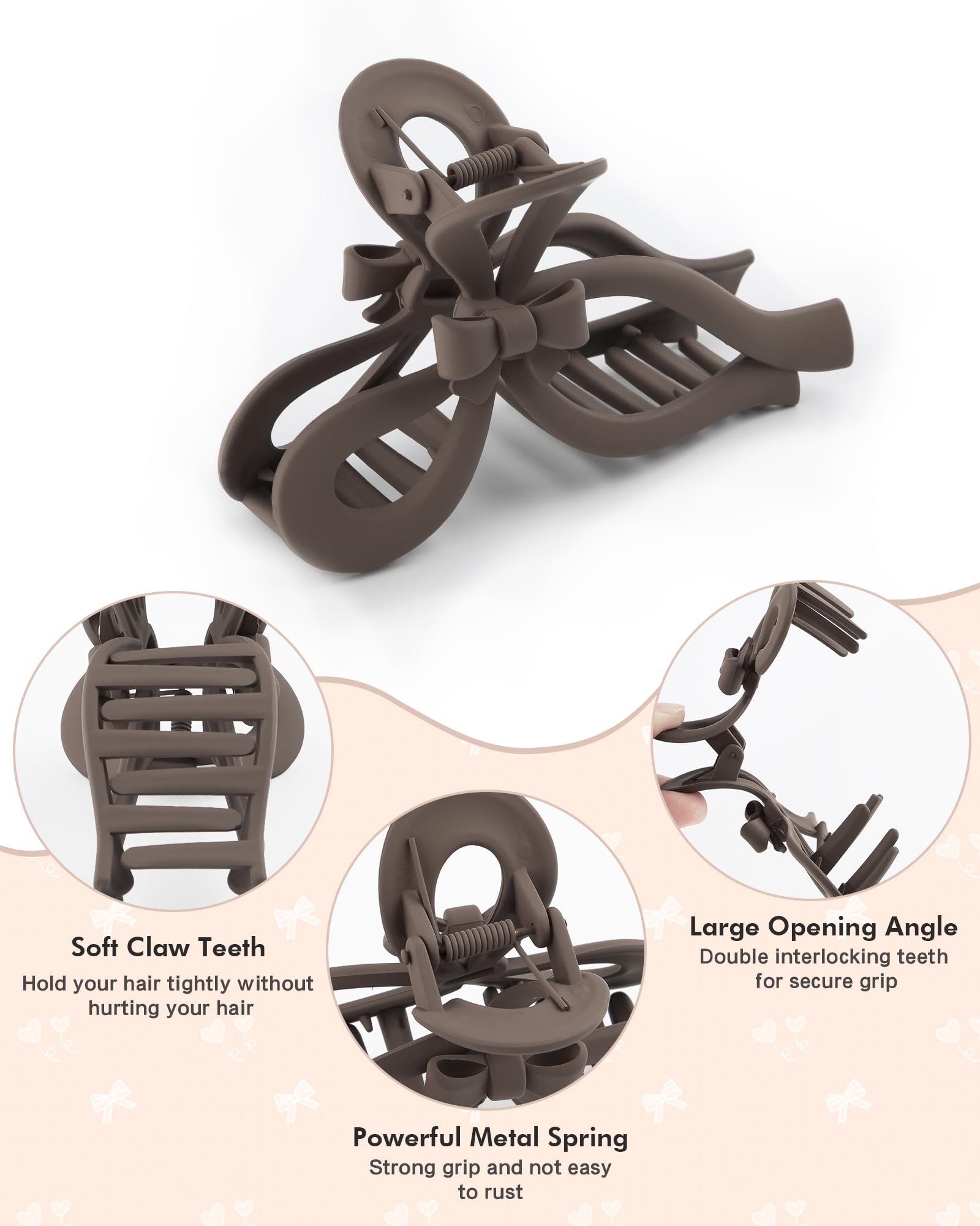 4 Pcs Bow Hair Clips For Women Bow Claw Clip 5'' Large Hair Claw Clips For Thick And Thin Hair Cute Bows Jaw Clip (Mistyrose + G