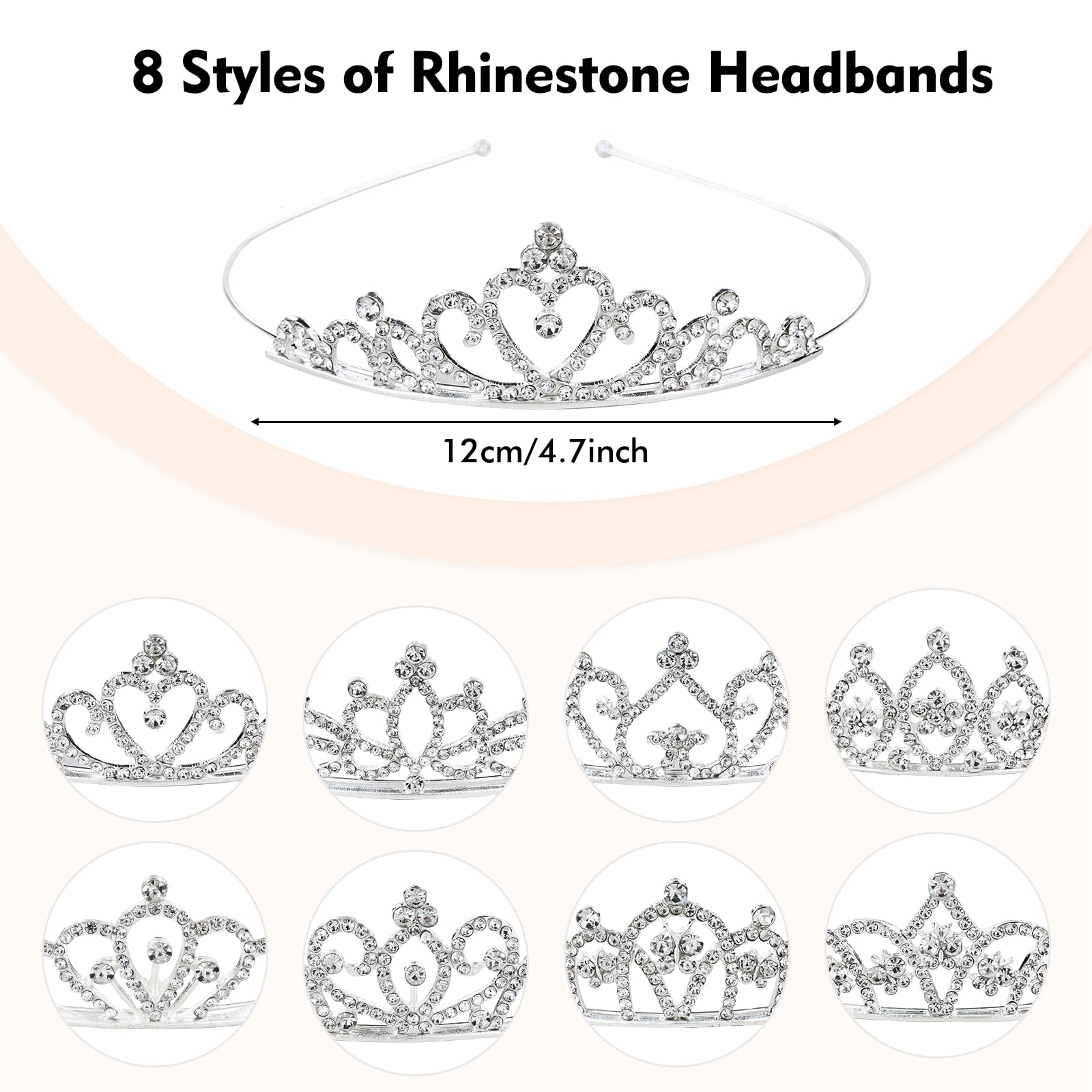Cinaci 8 Pack Silver Metal Sparkly Glitter Rhinestone Crown Headbands Wedding Prom Birthday Party Princess Hair Tiaras Clasps Ac