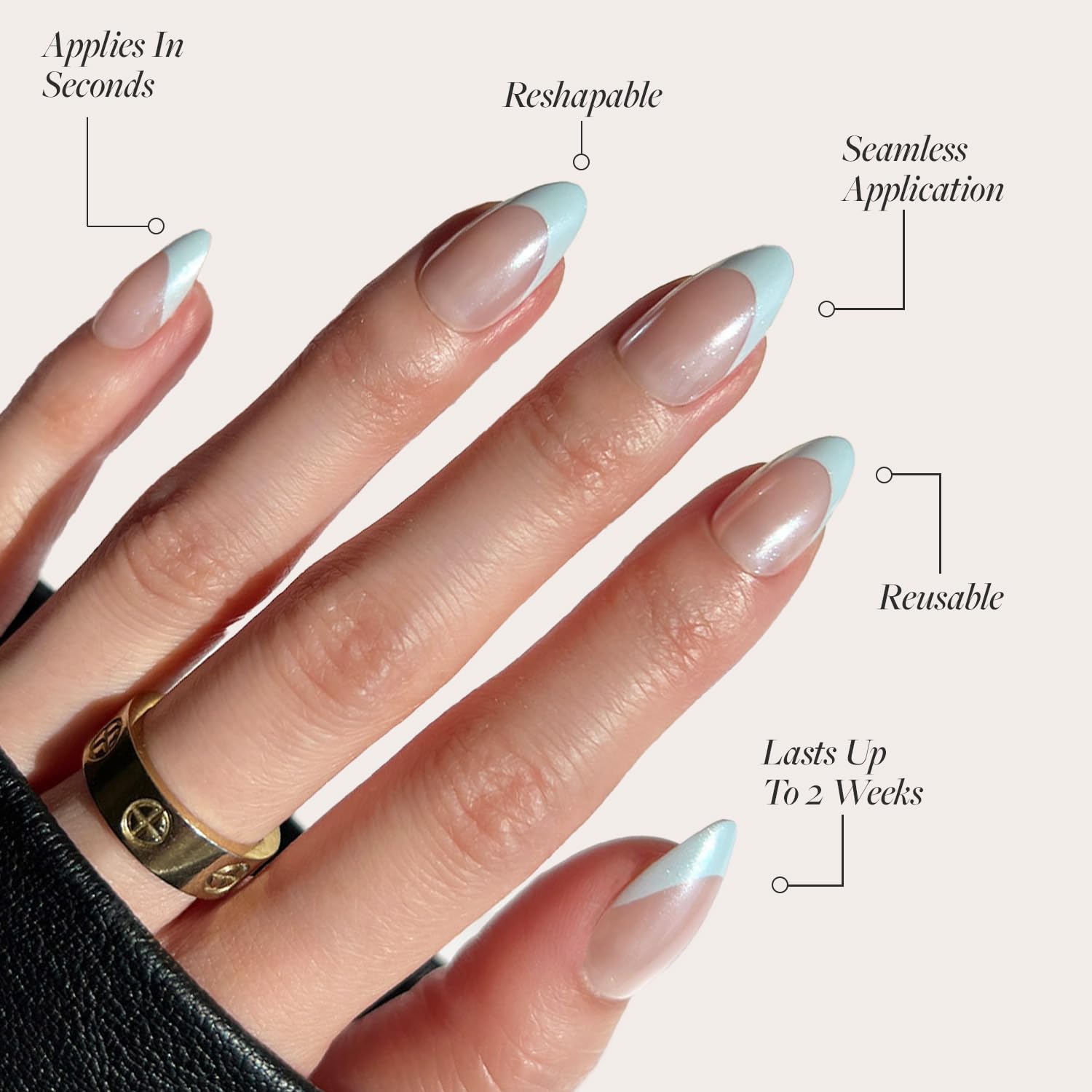Glamnetic Press On Nails - Blueberry Icing | Short Almond Baby Blue French Tip Nails With A Glaze Finish | 15 Sizes - 30 Nail Ki