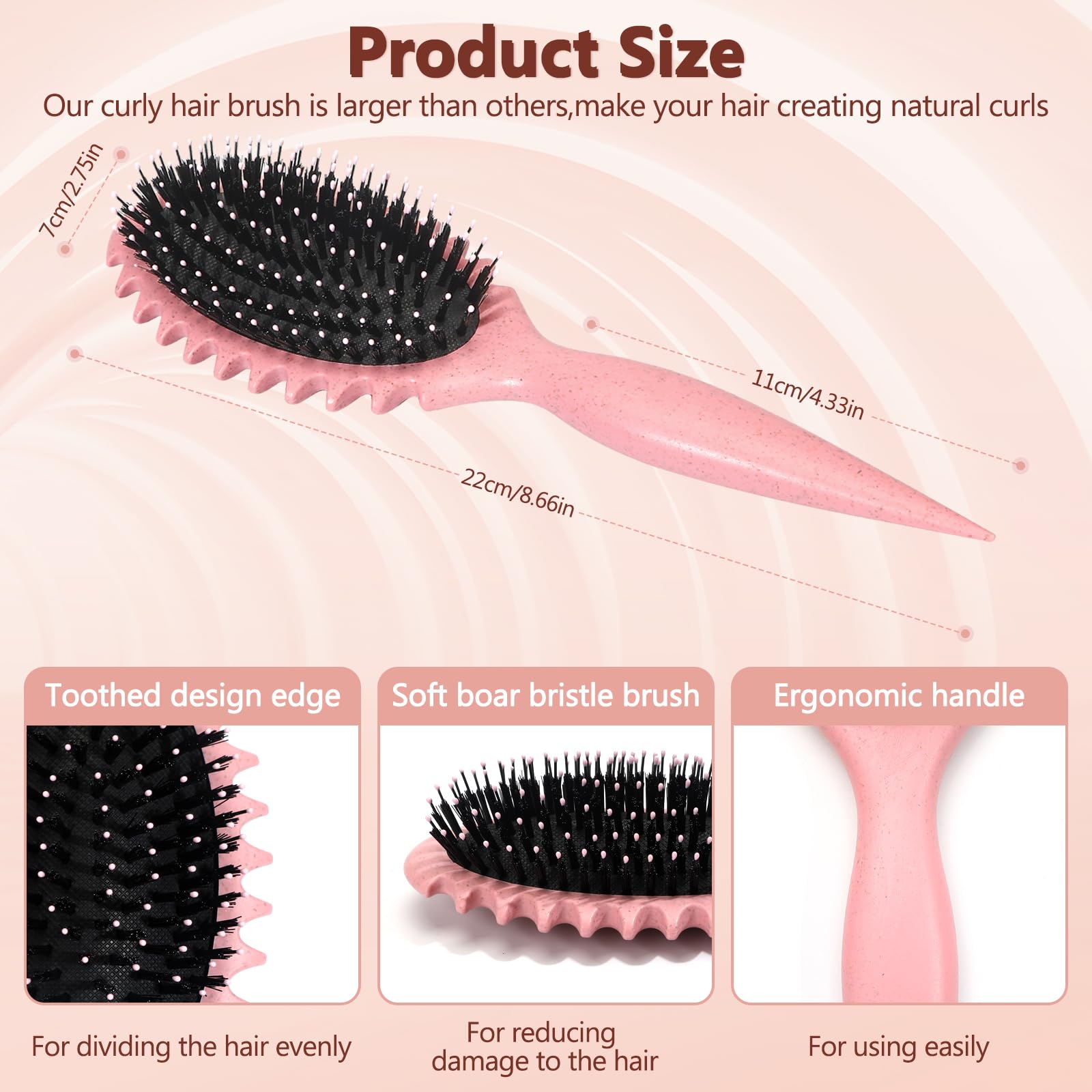 Curl Defining Brush, Boar Bristle Styling Curly Hair Brushes For Combing Shaping Men'S And Women'S Curls To Reduce Pulling(Green