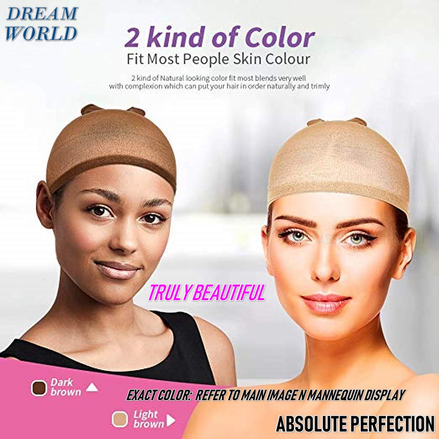 DREAM Deluxe Wig Cap Light Brown 2 pieces (Model: 097 Light Brown), Spandex cap