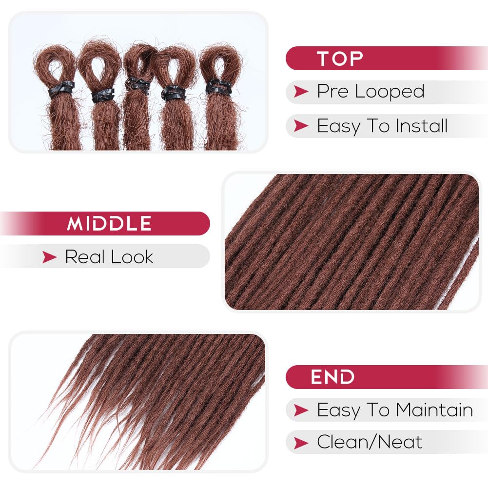 Kraler Dreadlock Extensions, 22 '' Medium Auburn Synthetic Crochet Dreads Extensions 100% Handmade Single Ended Dreads Thin 0.6c