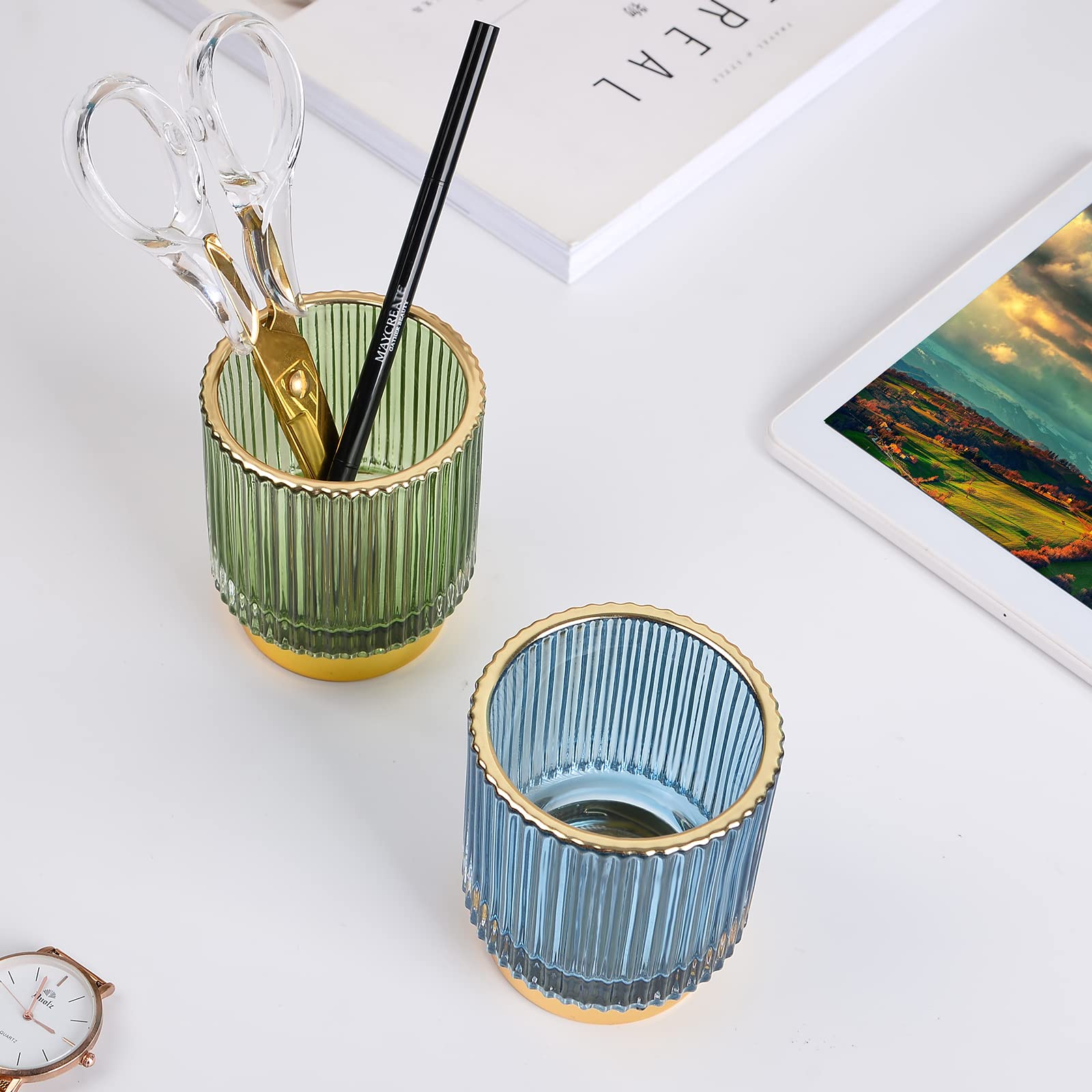 Canitoron Makeup Brush Holder, Glass Cosmetic Makeup Brush Organizer, Storage Holder For Paint Brush, Pen, Pencil, Eyeliner, Bat
