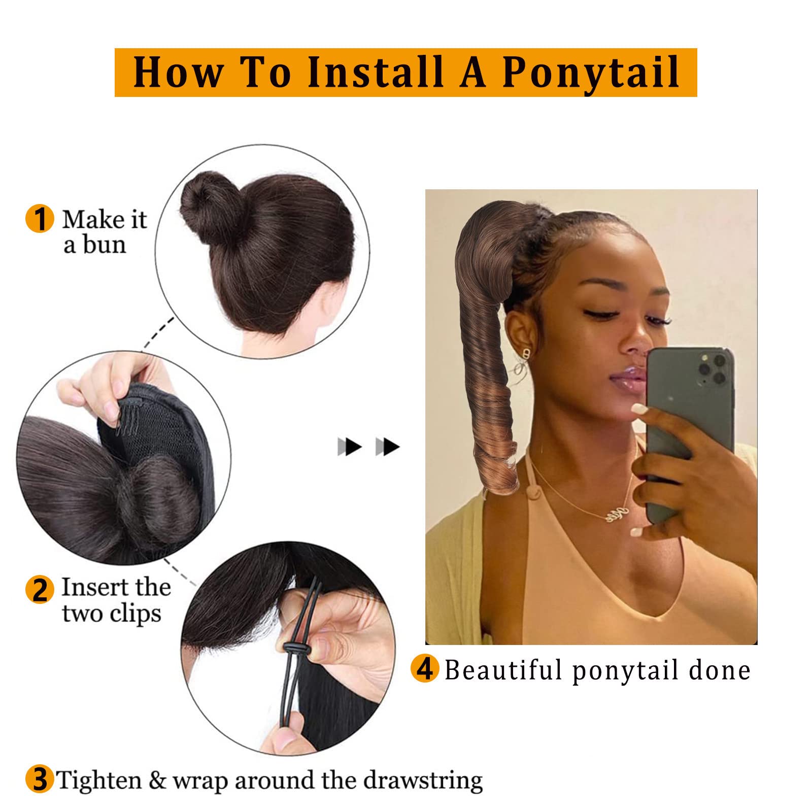 Oseti Short Curly Hair Extensions Spiral Curl Drawstring Ponytail For Black Women 14Inch Ombre Brown Blonde Ponytail Extension R