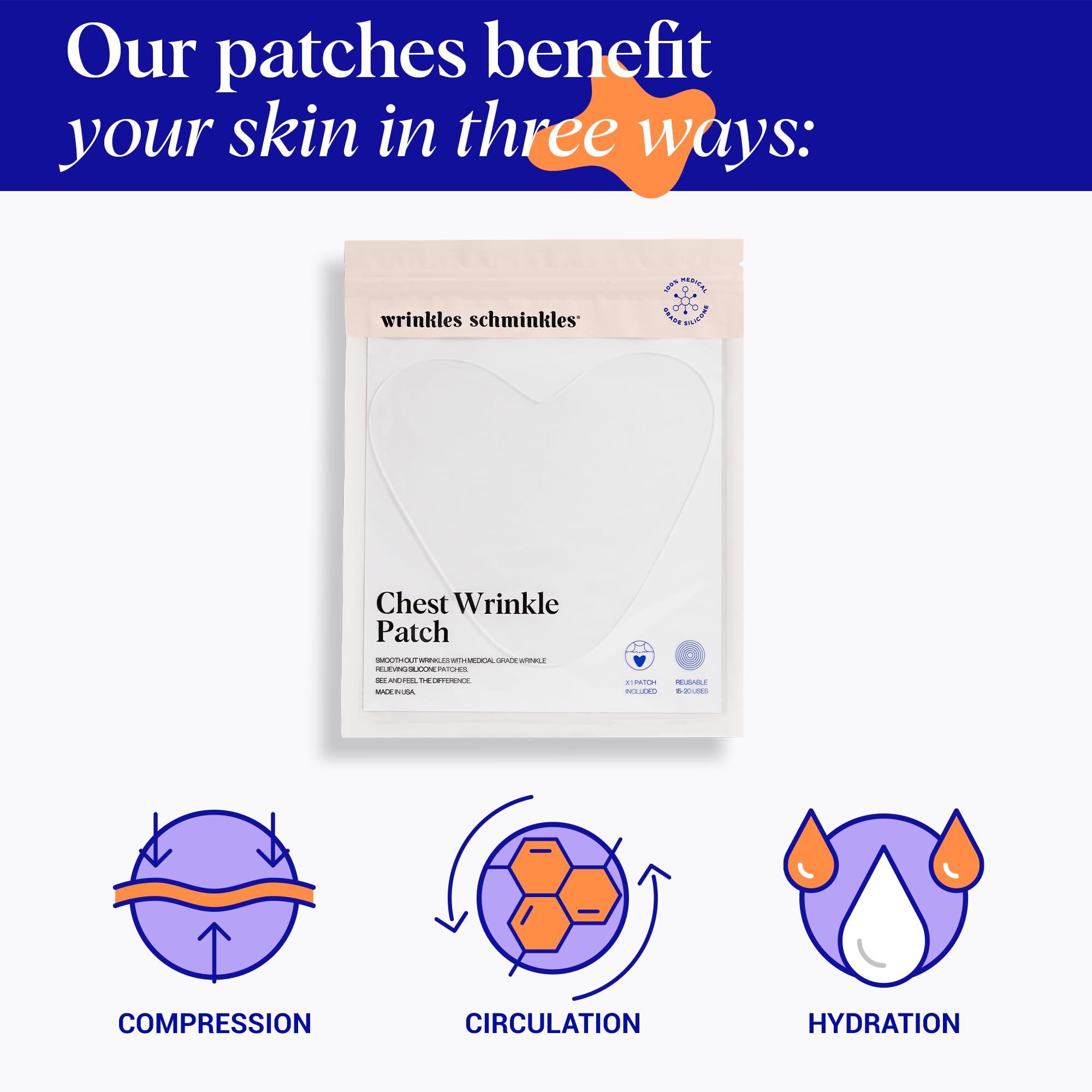 Wrinkles Schminkles Chest Wrinkle Patch - Reusable Silicone Smoothing Pads for Cleavage & Body, Reduce Wrinkles & Stretch Marks,