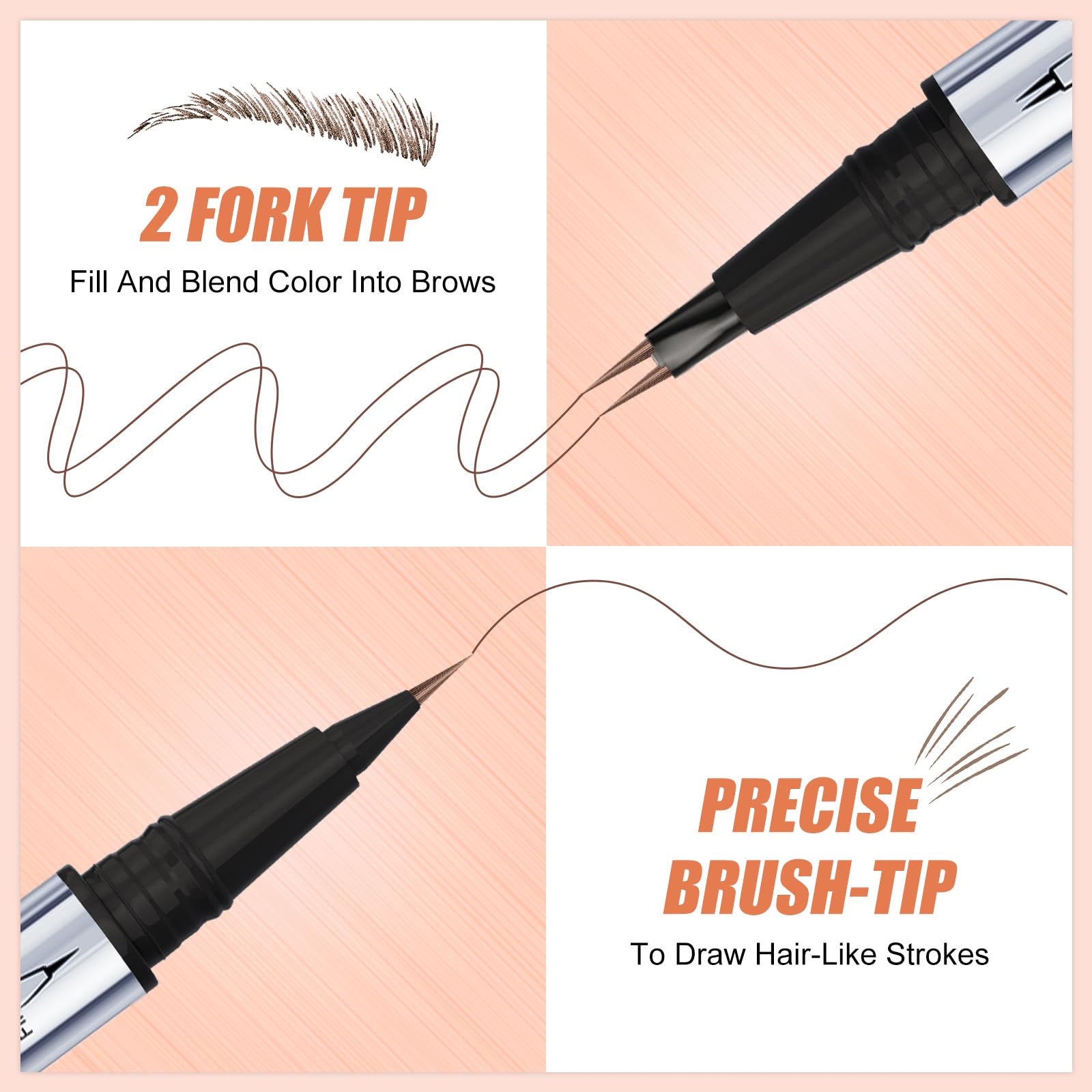 Microblading Eyebrow Pen, Eyebrow Pencil Brown Hair Like Natural Liquid Brow Contouring Pen, 2-in-1 Dual-Ended Long Lasting Eye