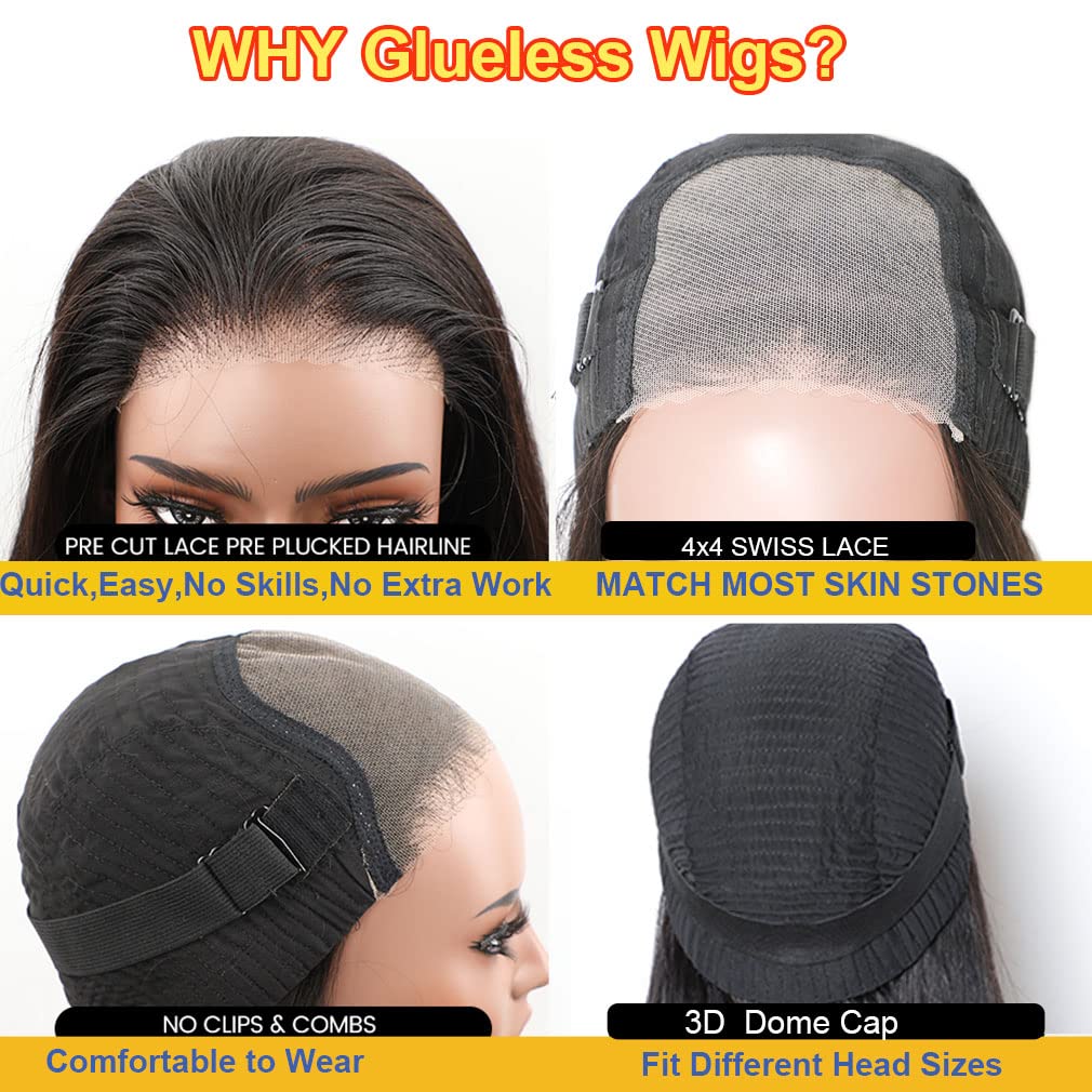 Domiso Wear And Go Glueless Wigs Deep Wave Bob Human Hair Lace Wigs Pre Cut No Glue For Black Women Pre Plucked Hairline 12 Inch