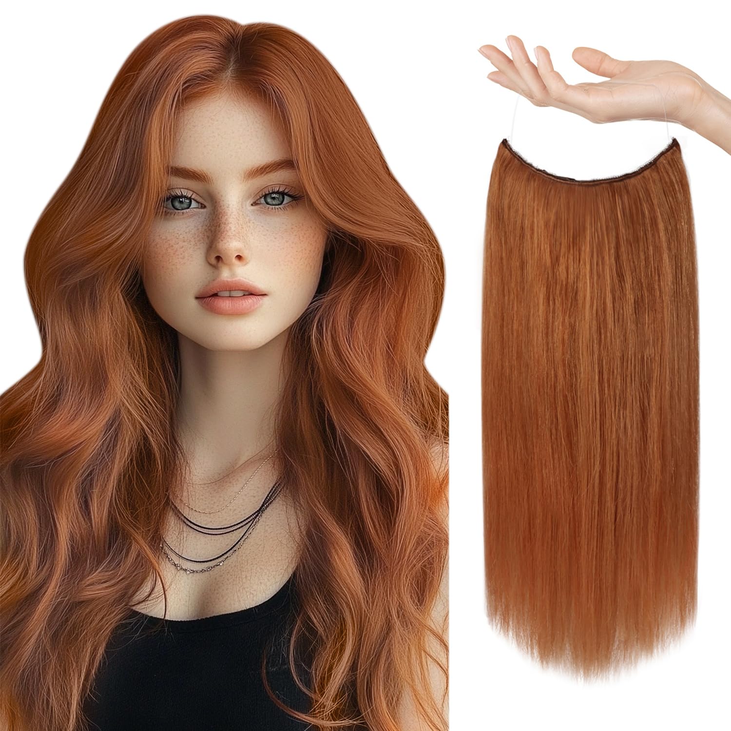 Sunny Wire Hair Extensions Copper Clip in Hair Extensions with Transparent Wire Remy Hair Light Copper Invisible Hair Extensions