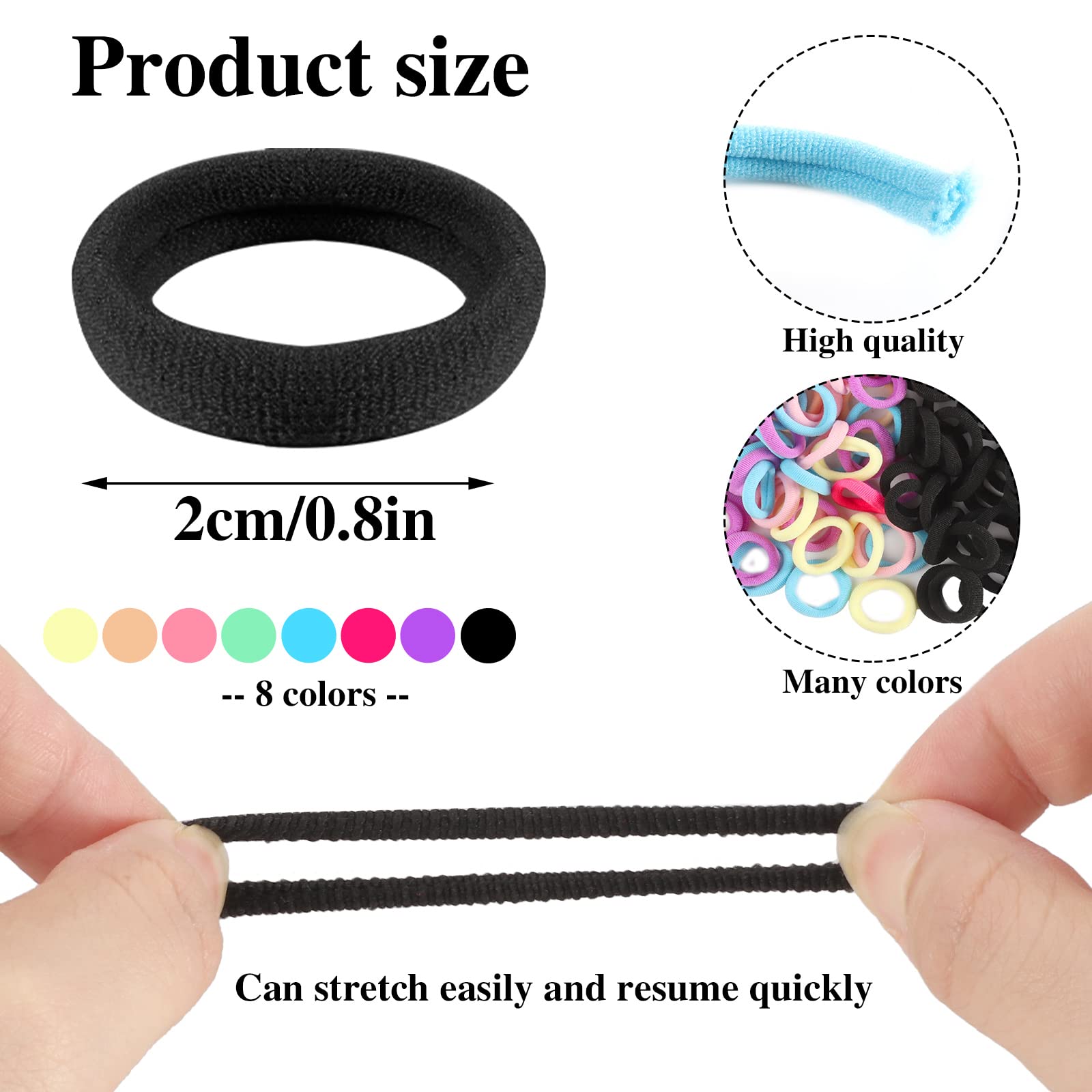 200Pcs Multicolor Baby Hair Ties, 2cm Seamless Cotton Toddler Hair Elastics and Accessories for Kids Girls
