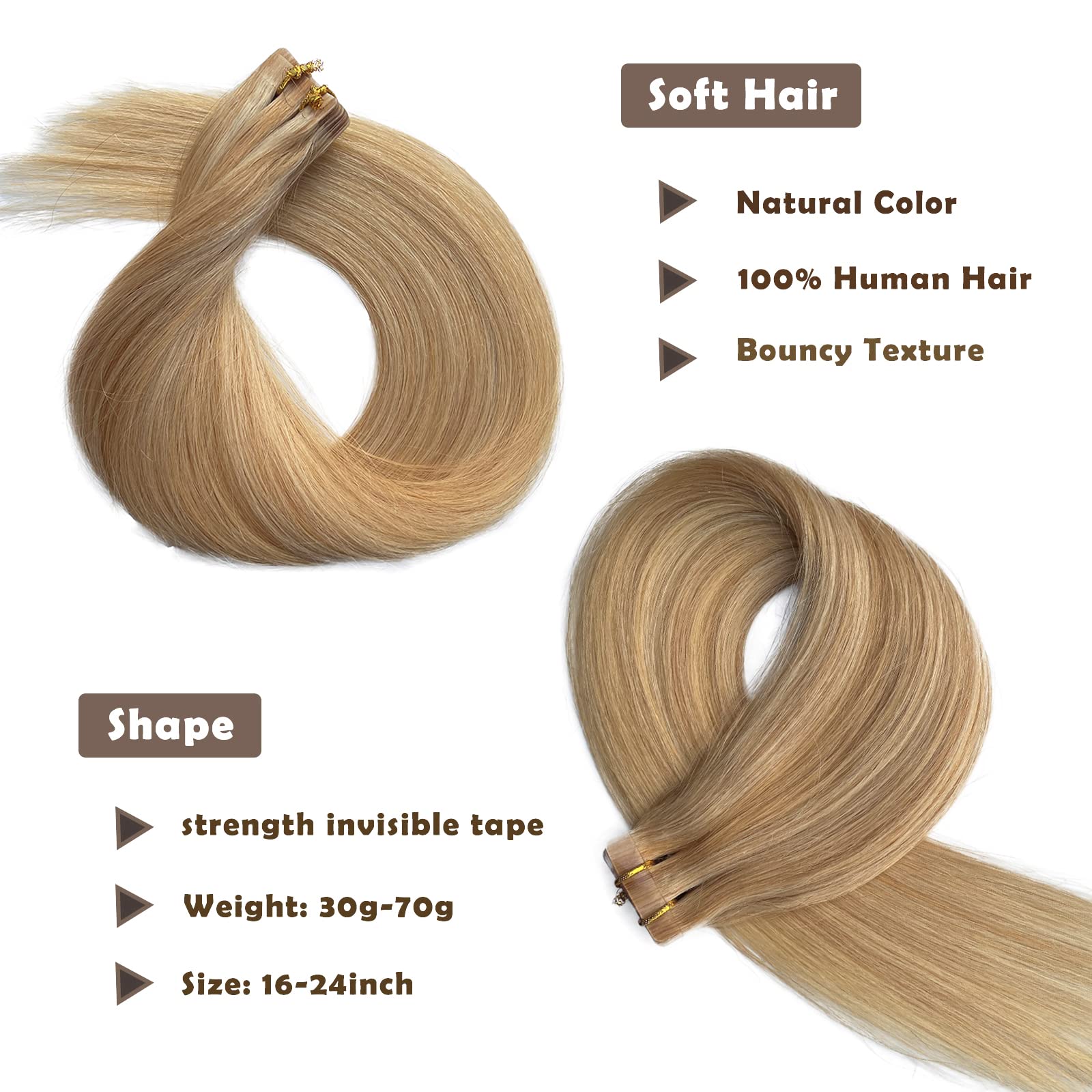 18Inch Balayage Tape In Hair Extension Seamless Skin Weft Invisible Double Sided Tape Glue In Hair For Women 20Pcs 40G Blonde Hi