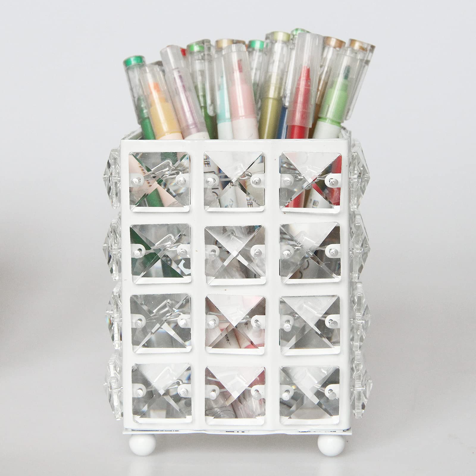 Miaowater Makeup Brush Holder Organizer Cosmetic Brushes Storage Eyeliners Eyebrow Pencil Container Cup (Square, White)