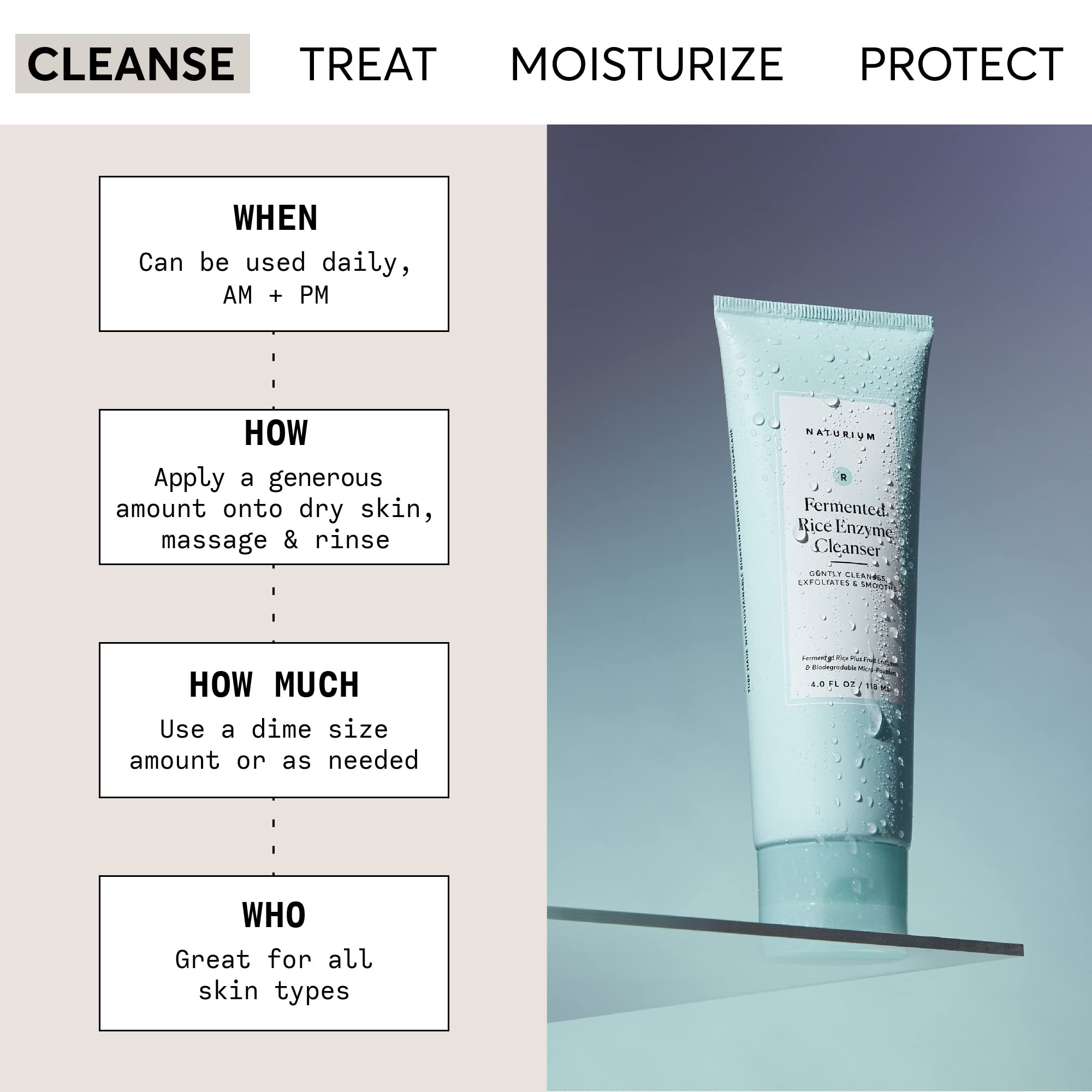 Naturium Fermented Rice Enzyme Cleanser, Plus Fruit Enzymes & Biodegradable Micro-Powders, 4 Oz