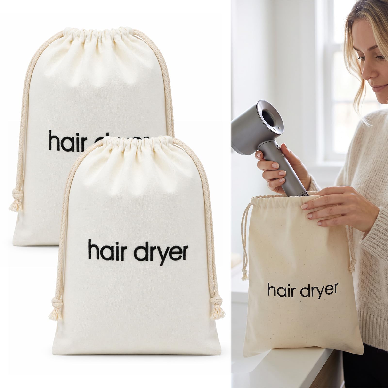Bruislard 2 Pcs Hair Dryer Bag White Blow Dryer Bag