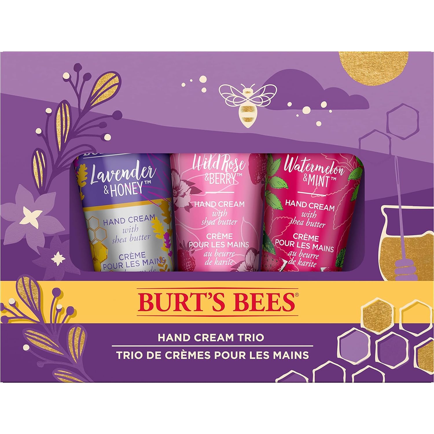 Burts Bees Christmas Gifts, 3 Body Care Stocking Stuffers Products, Hand Cream Trio Set - Lavender Honey, Watermelon Mint & Wild