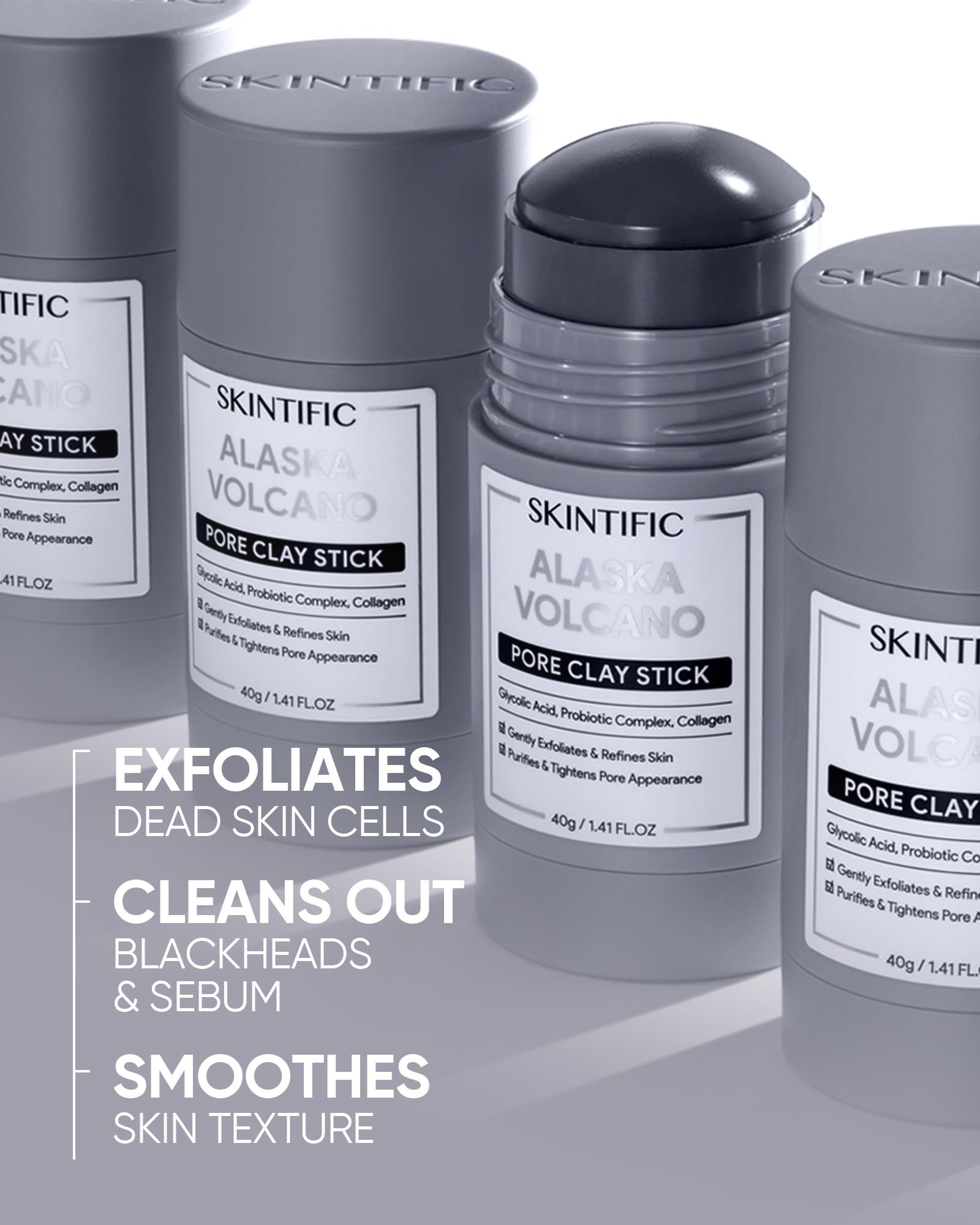 SKINTIFIC Blackhead Remover Face Mask with Alaska Volcano Clay and Charcoal, Deep Pore Cleansing Mark, Gentle Exfoliating, Smoot