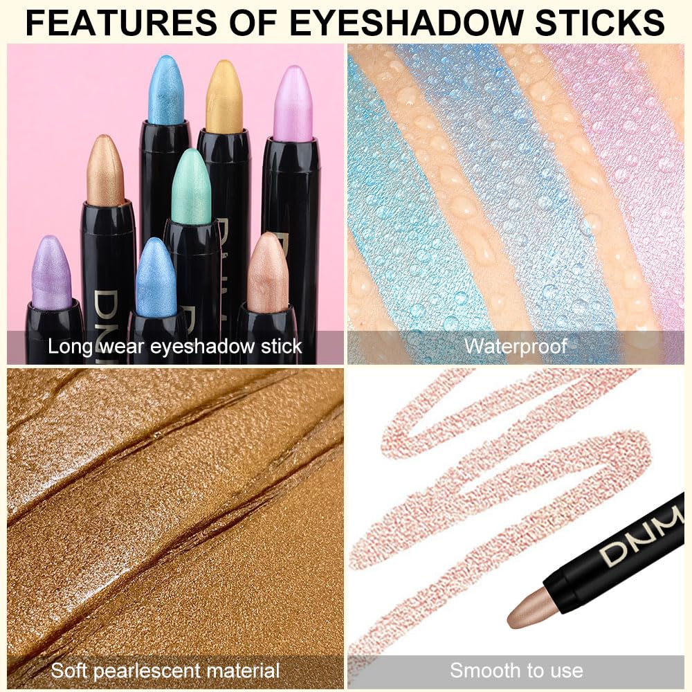 Amy'S Diary Eyeshadow Pencil Cream Stick 8 Pcs Set, Eye Eyeshadow Waterproof Pearl White Black Grey Silver Shimmer Metallic Eyes